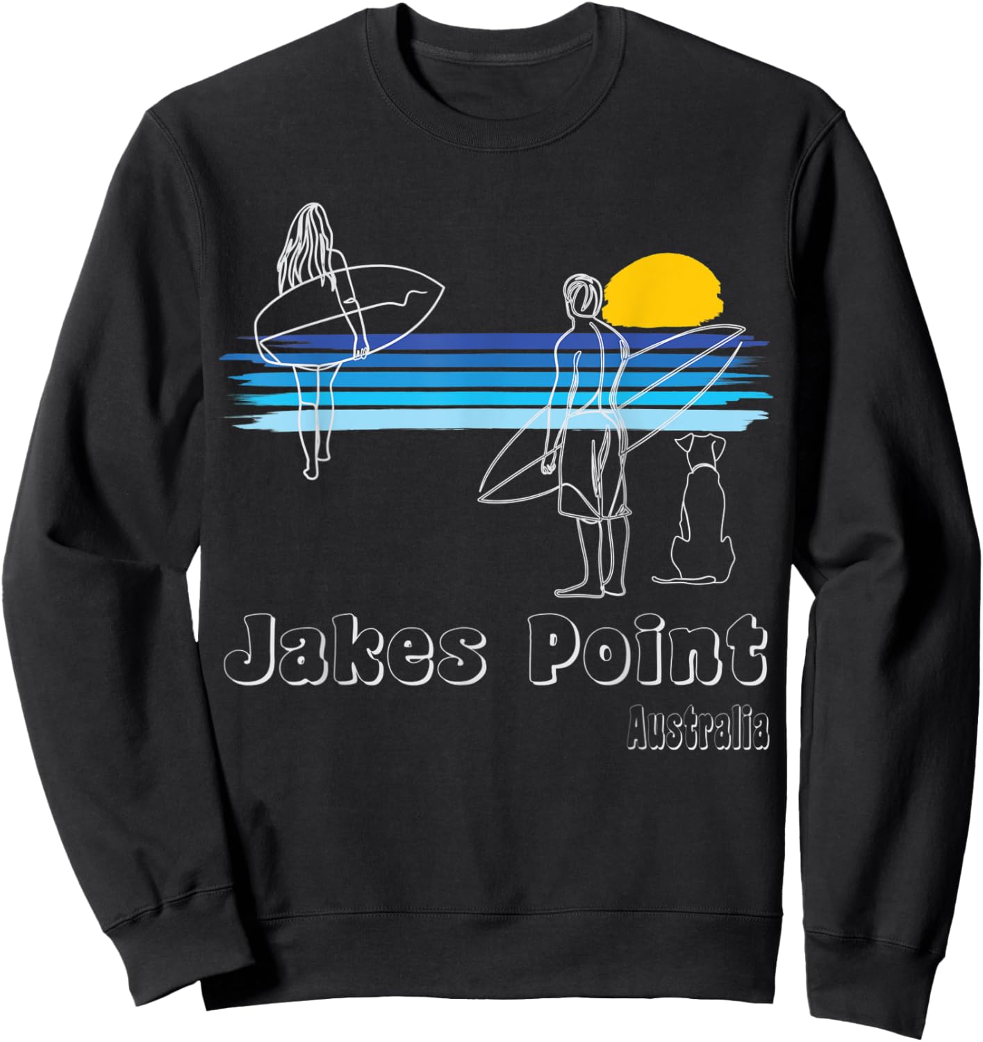 Jakes Point Australia, Surfing Beach Surf Guy with Dog Women Sweatshirt - Sweatshirt | Black