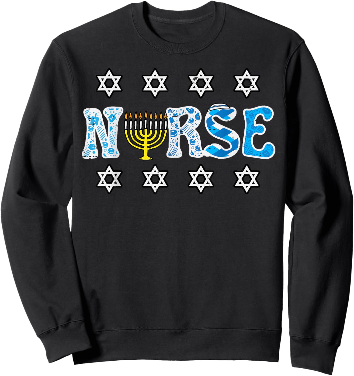 Hanukkah Nurse Chanukah Scrub Top Jewish RN ER ICU Women Men Sweatshirt - Sweatshirt | Black