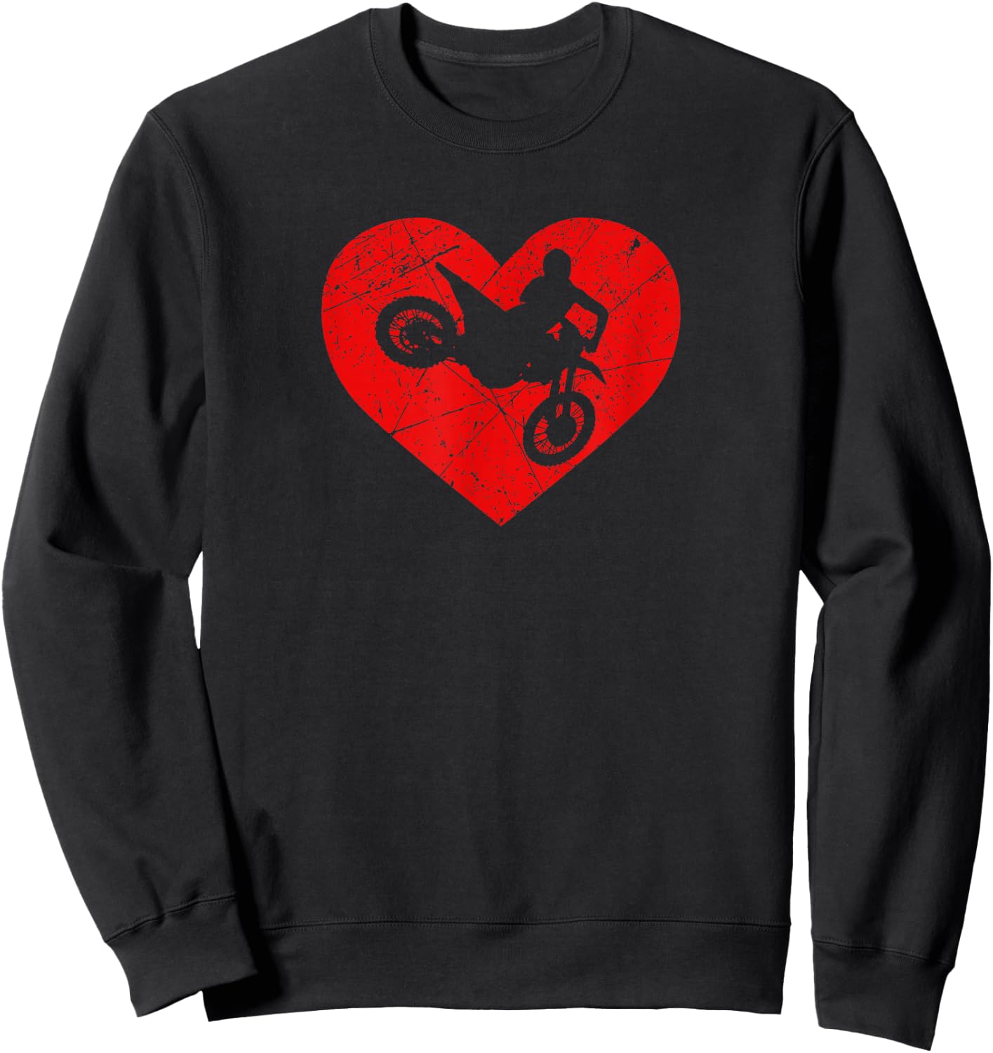 Vintage Dirt Bike Motorcycle Heart Love Valentine's Day Sweatshirt - Sweatshirt | Black