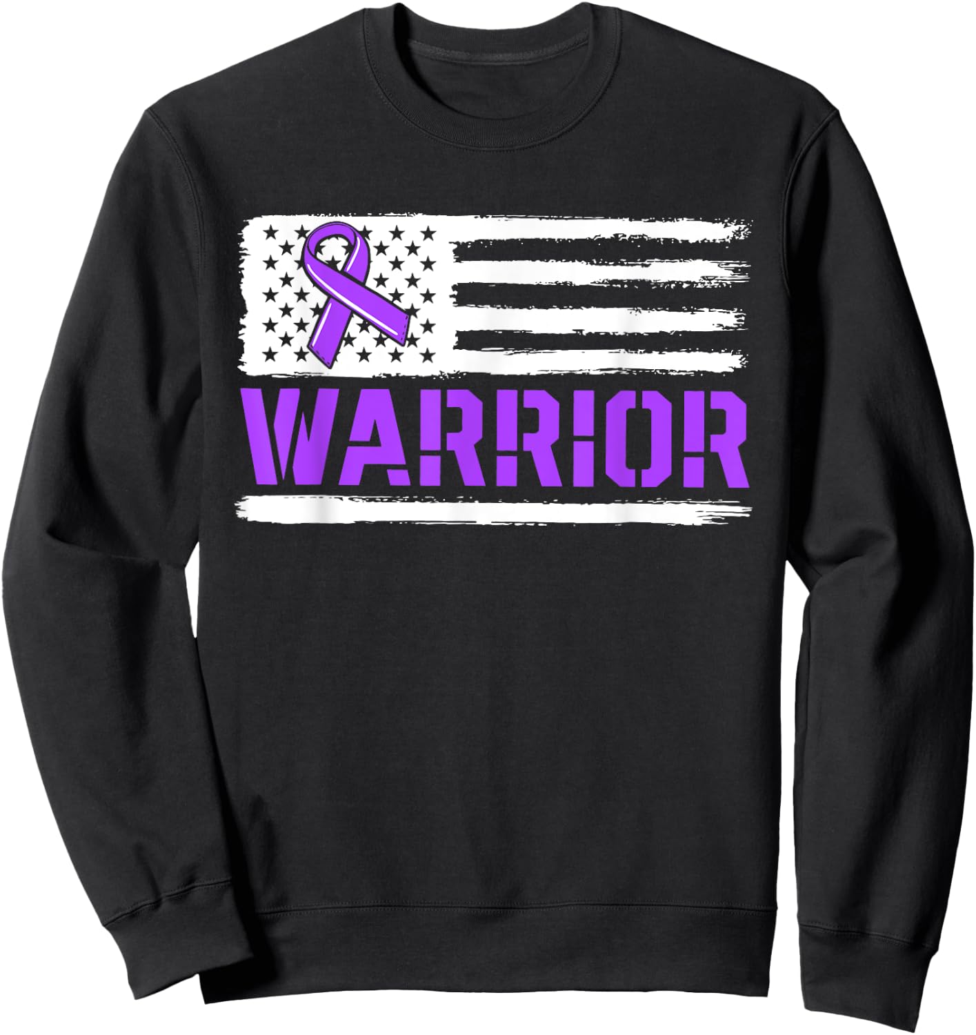 Warrior Flag Purple Support Pancreatic Cancer Awareness Sweatshirt - Sweatshirt | Black