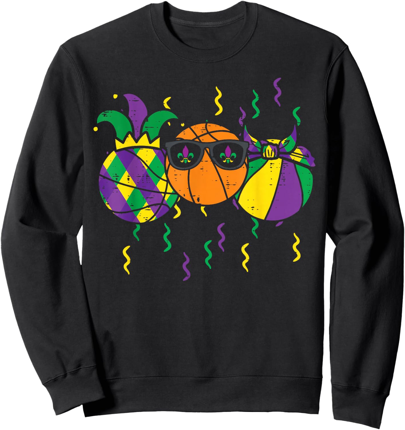 Mardi Gras Basketball Funny Sports Boys Kids Toddlers Men Sweatshirt - Sweatshirt | Black