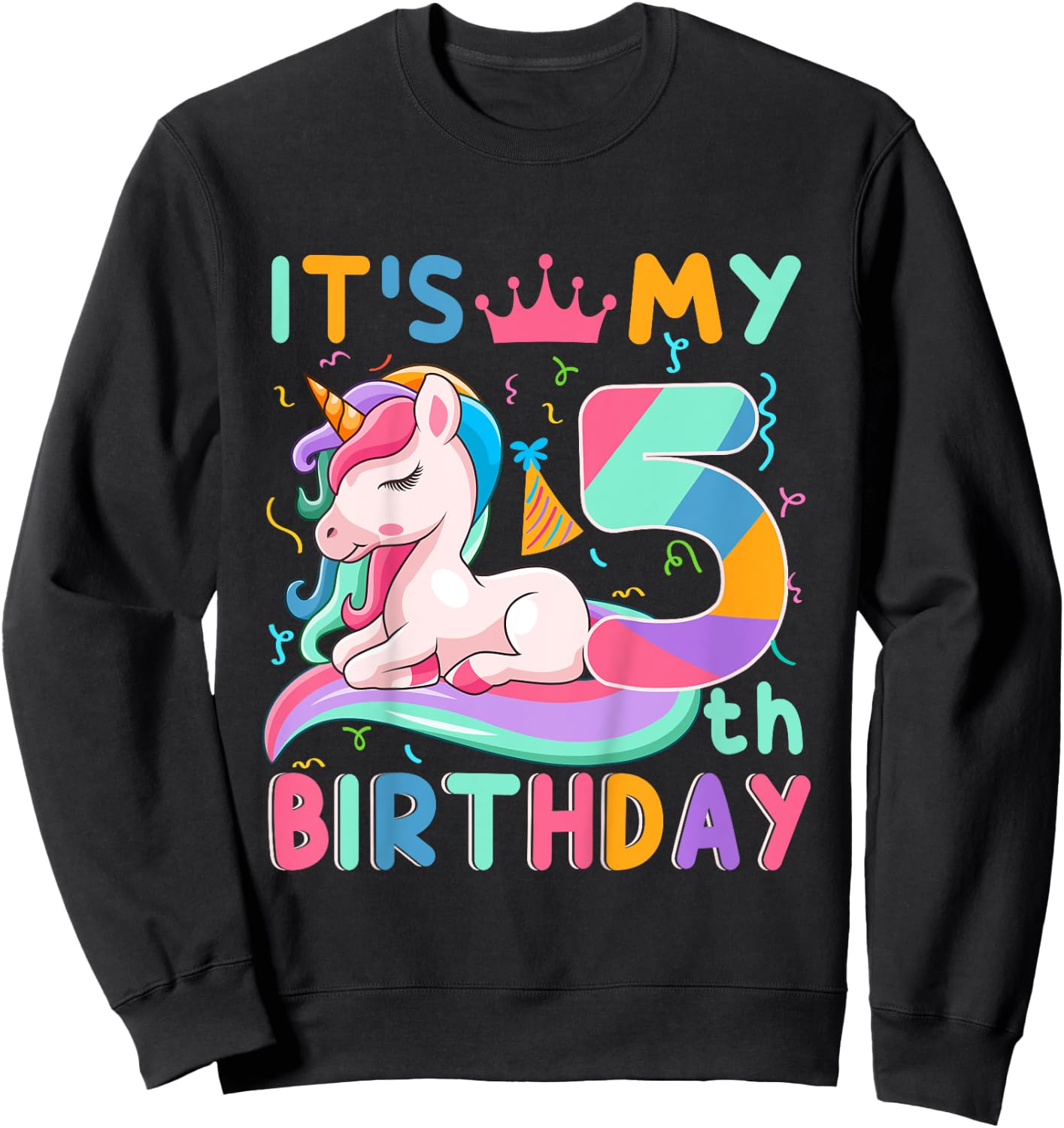 Kids It's My 5th Birthday Unicorn Lover Kid 5 Years Old Birthday Sweatshirt - Sweatshirt | Black