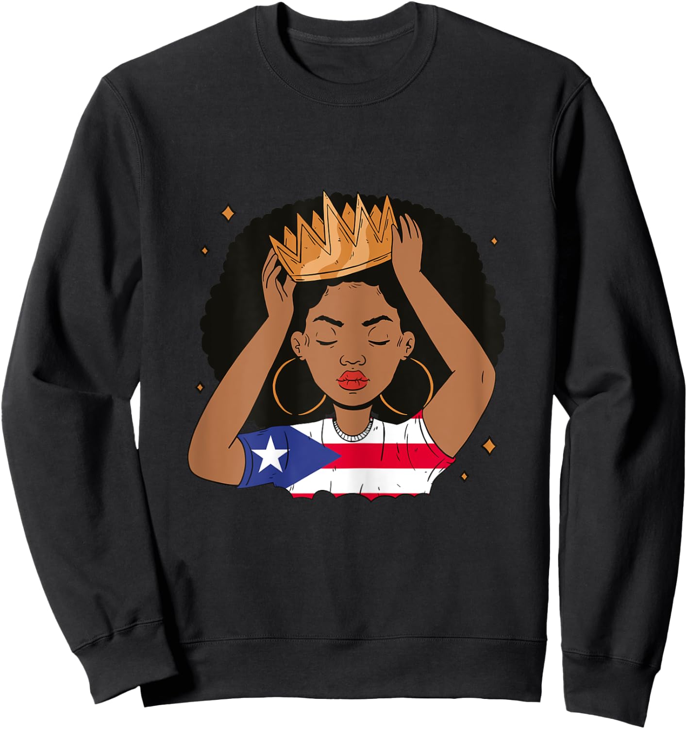Puerto Rican Afro Hair Girl Latin Melanin Puerto Rico Queen Sweatshirt - Sweatshirt | Black