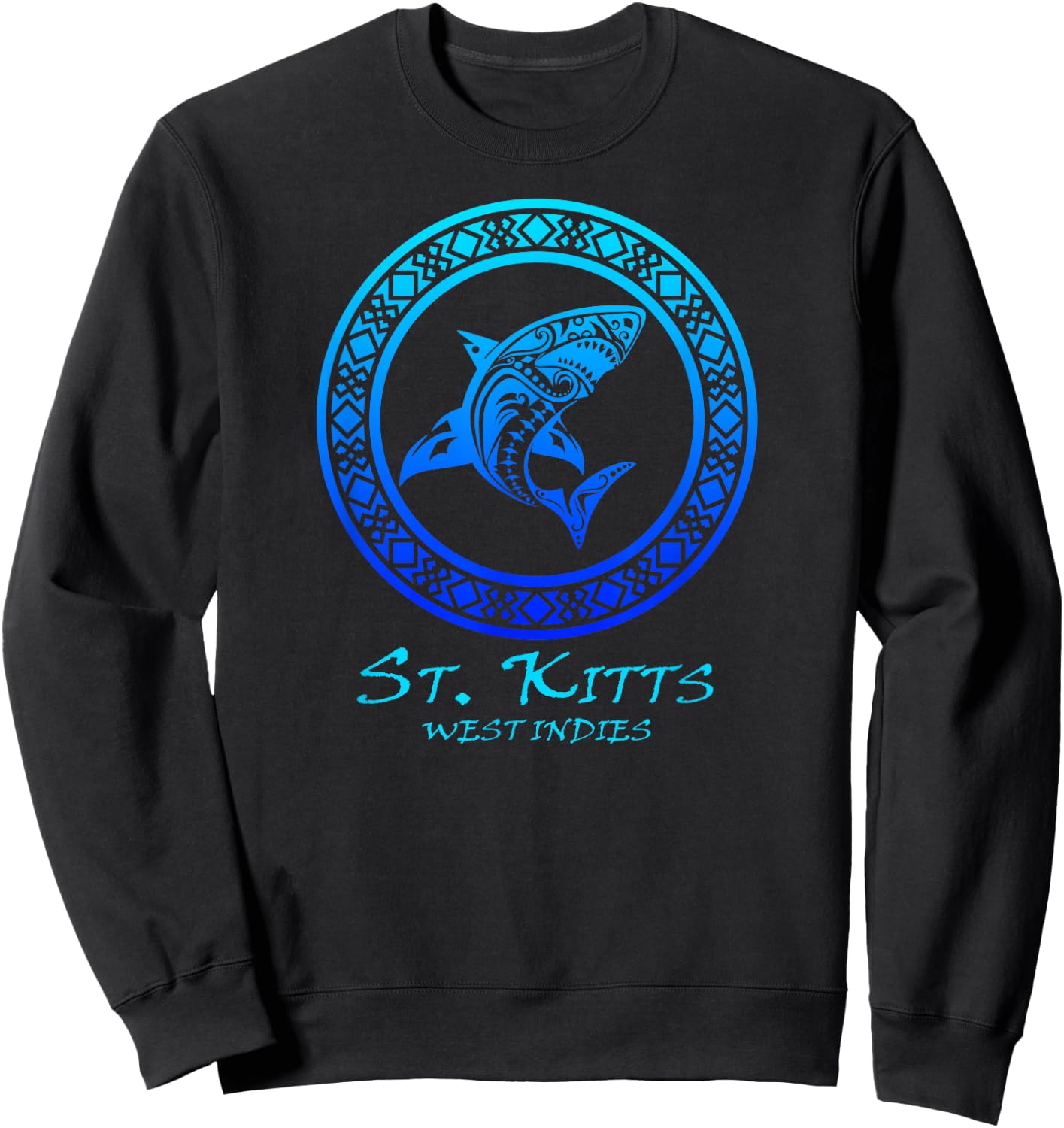 St. Kitts, West Indies Vintage Tribal Shark Vacation Sweatshirt - Sweatshirt | Black