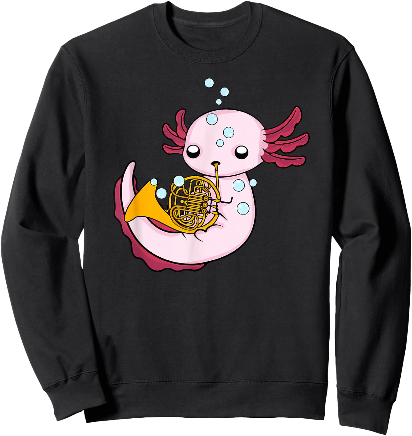French Horn Player Kids Axolotl Big Band French Horn Sweatshirt - Sweatshirt | Black
