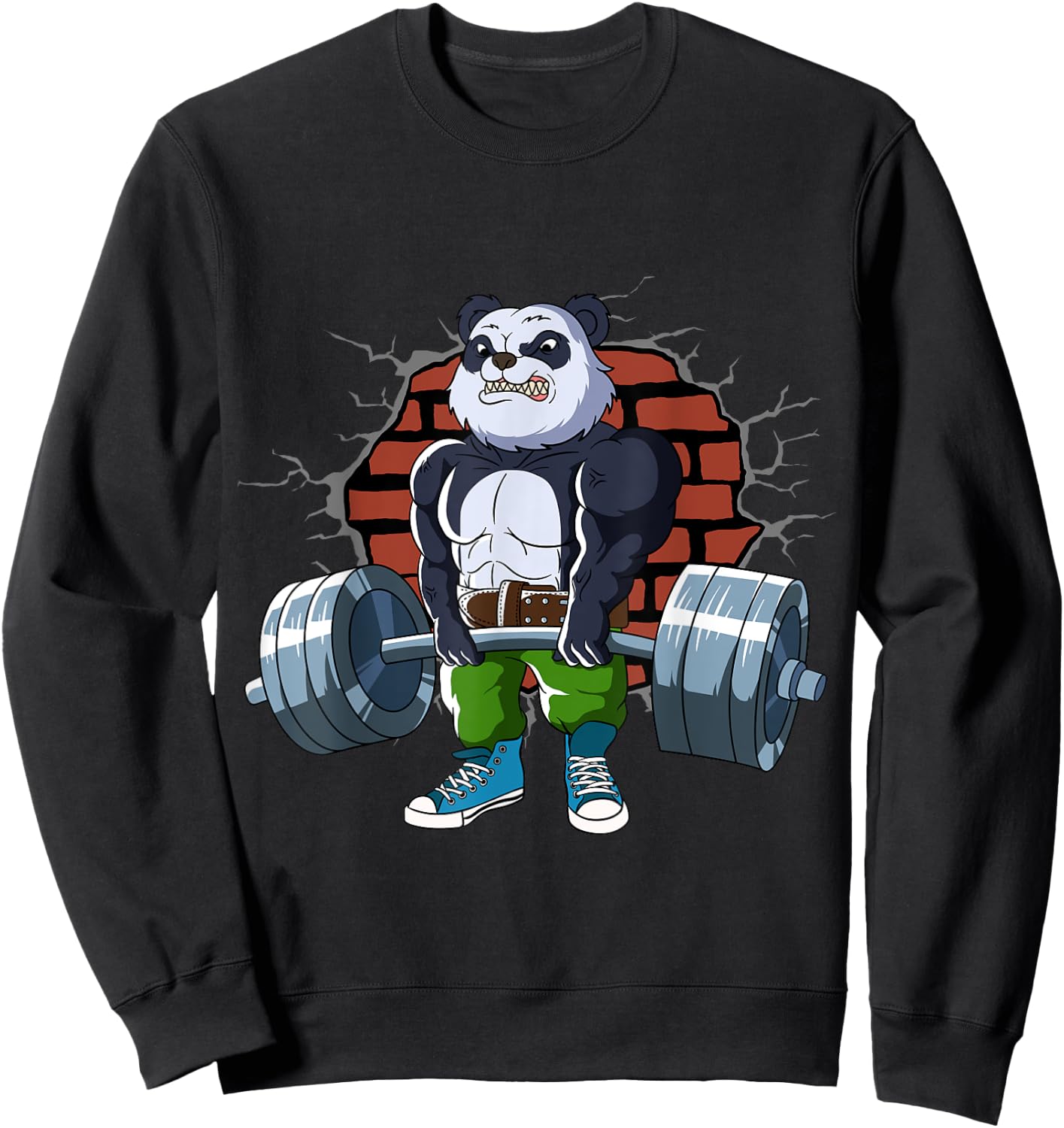 Bodybuilding and weightlifting designs Fitness Panda gains doing Deadlift Workout Training Gym Sweatshirt - Sweatshirt | Black