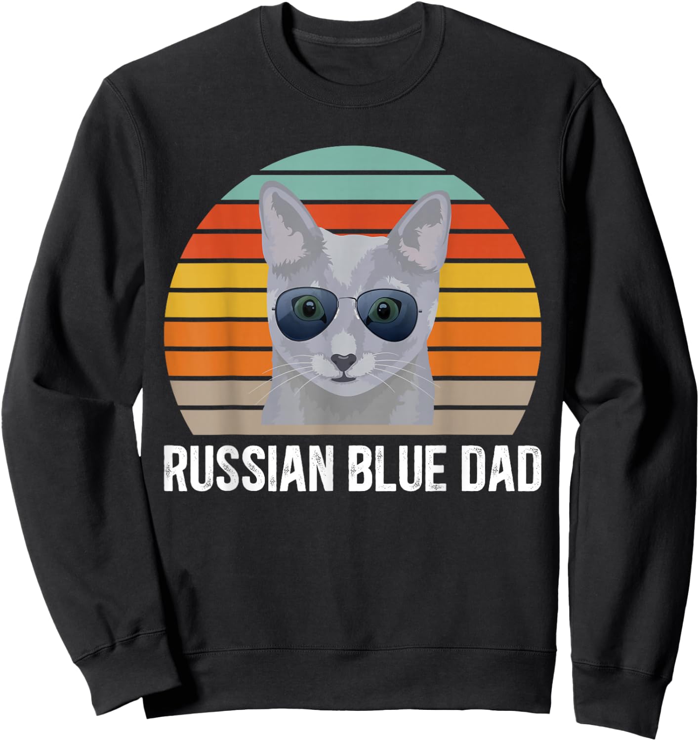 Russian Blue Dad Retro Russian Blue Cat Owner Girls Kids Sweatshirt - Sweatshirt | Black