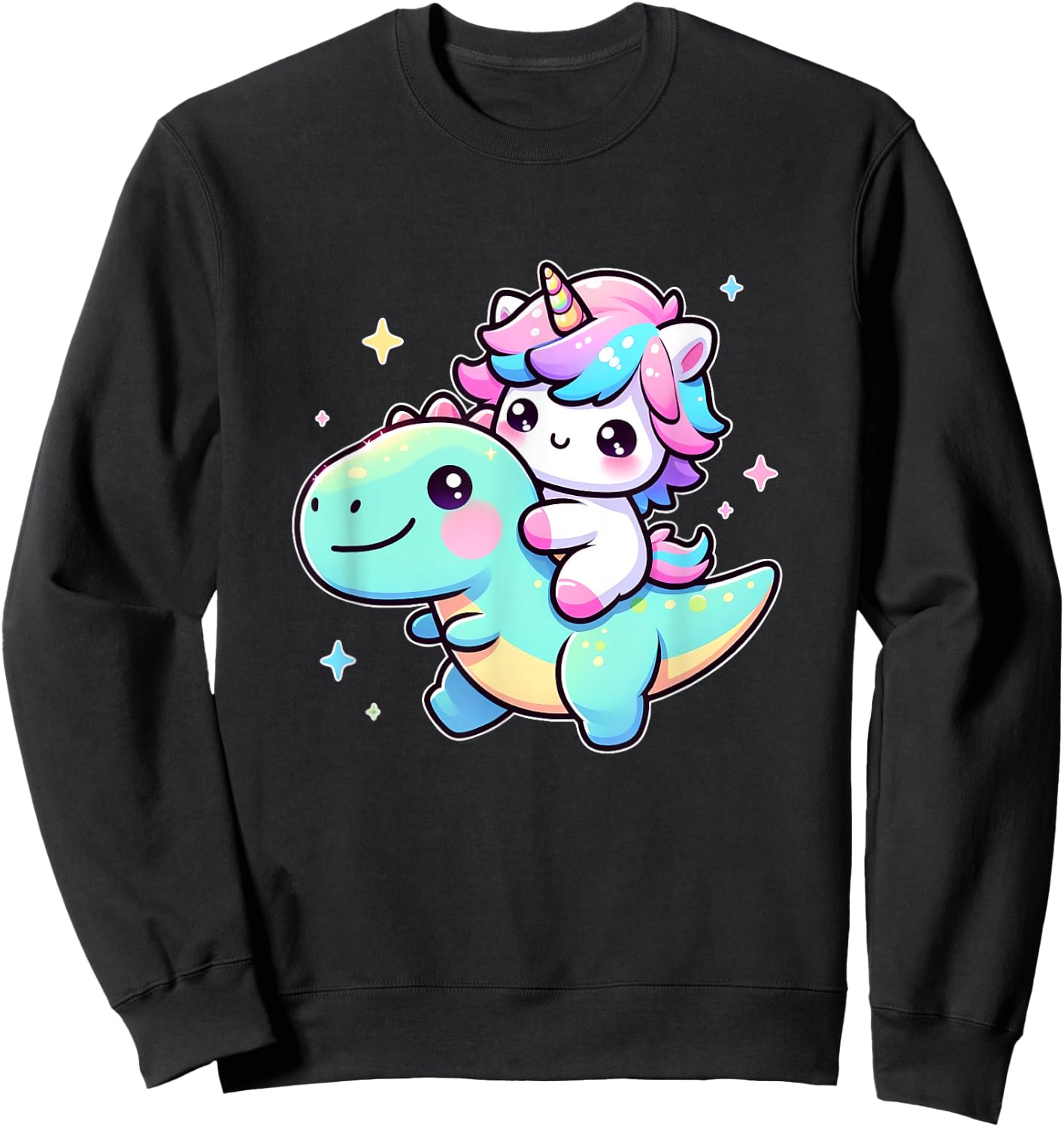Adorable Kawaii Unicorn Rides Dinosaur Sweatshirt - Sweatshirt | Black