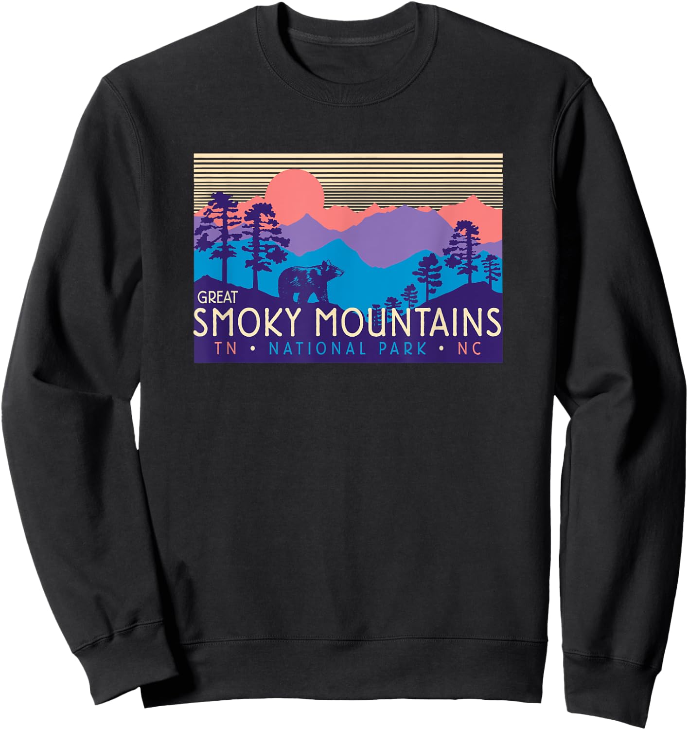 Great Smoky Mountains National Park Retro Scenery Sweatshirt - Sweatshirt | Black