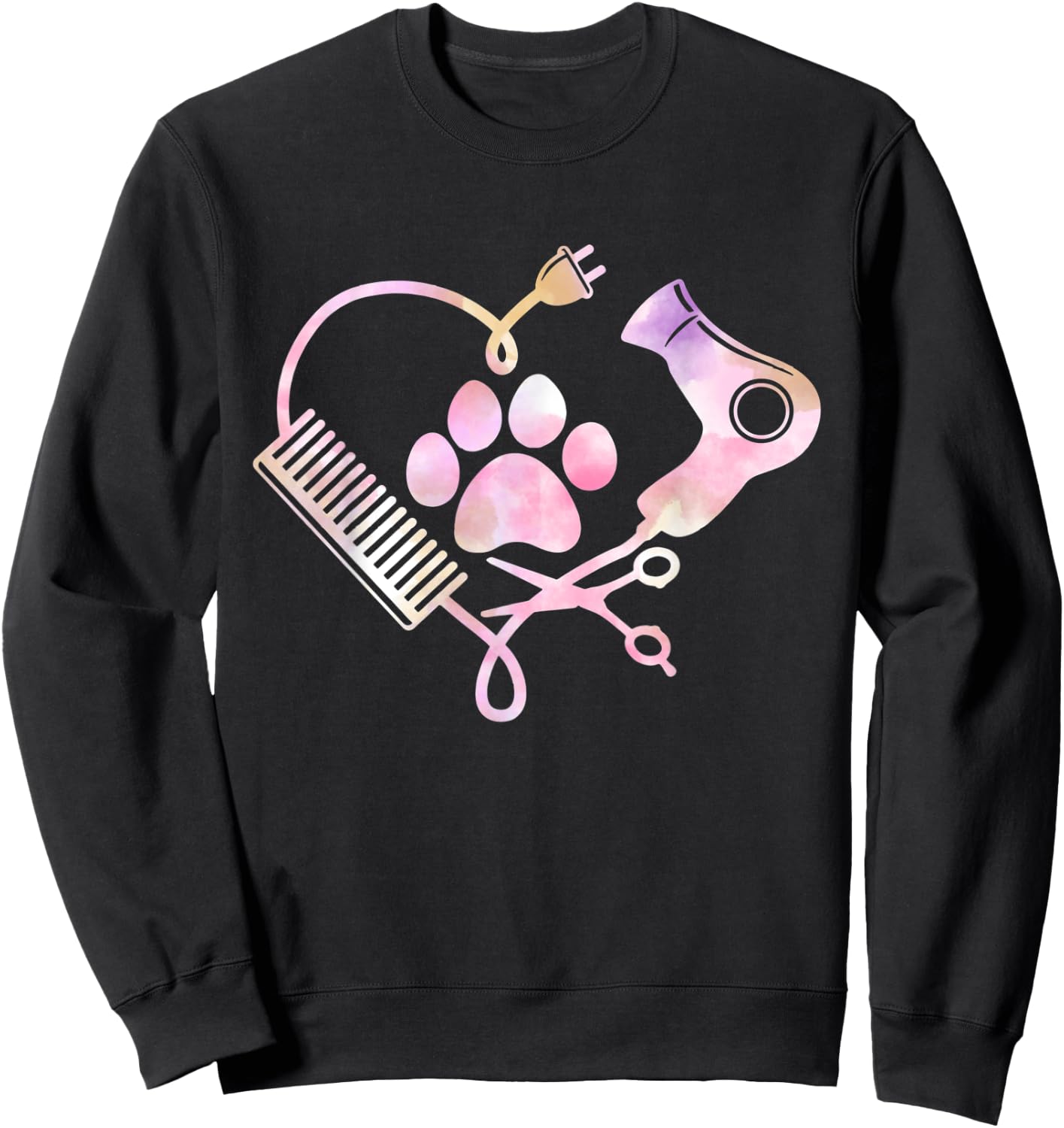 Dog Grooming Hair Dryer Heart Shirt Dog Groomer Gifts Sweatshirt - Sweatshirt | Black