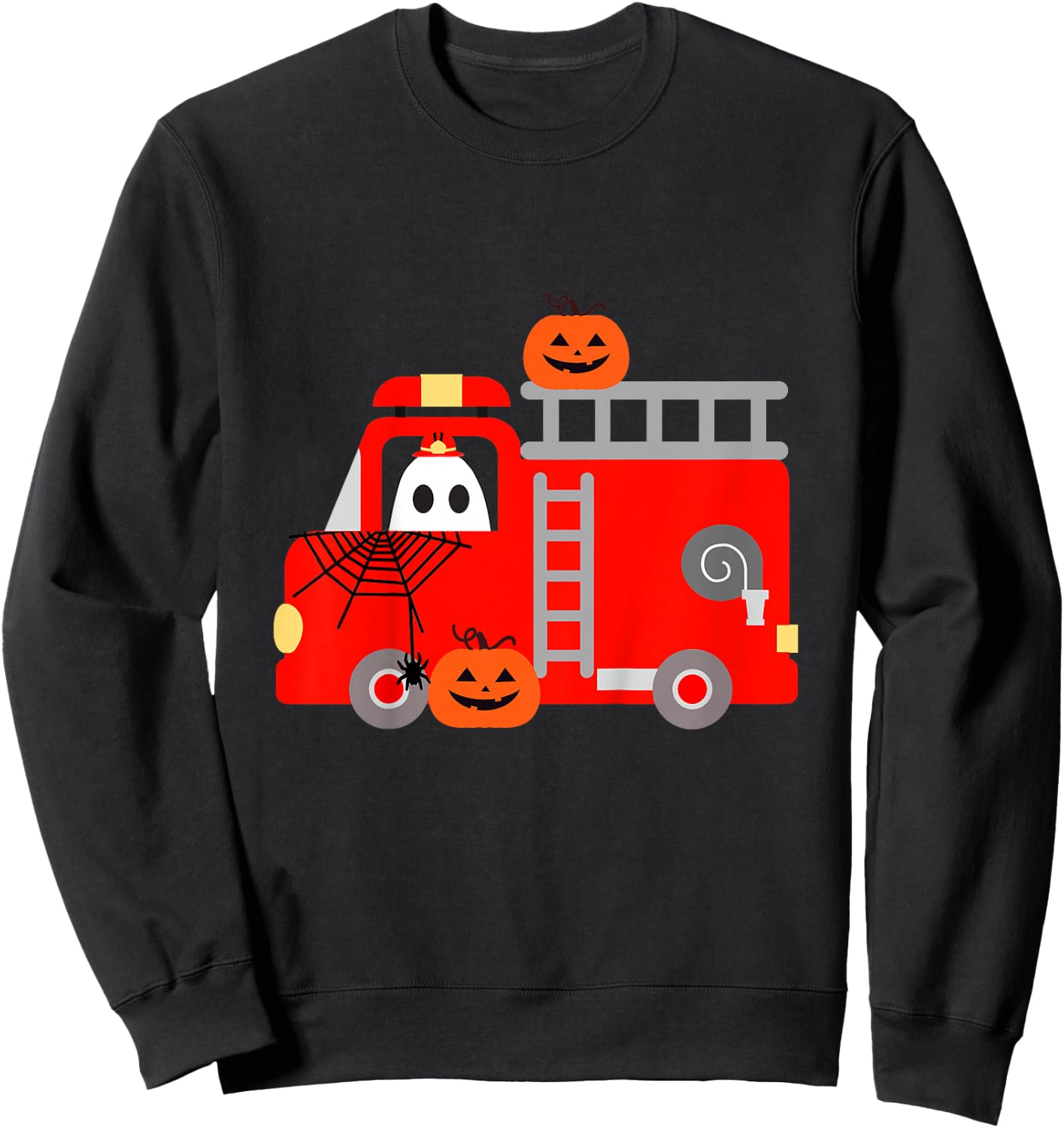 Toddler Boy Firetruck Halloween Fire Truck Firefighter Ghost Sweatshirt - Sweatshirt | Black
