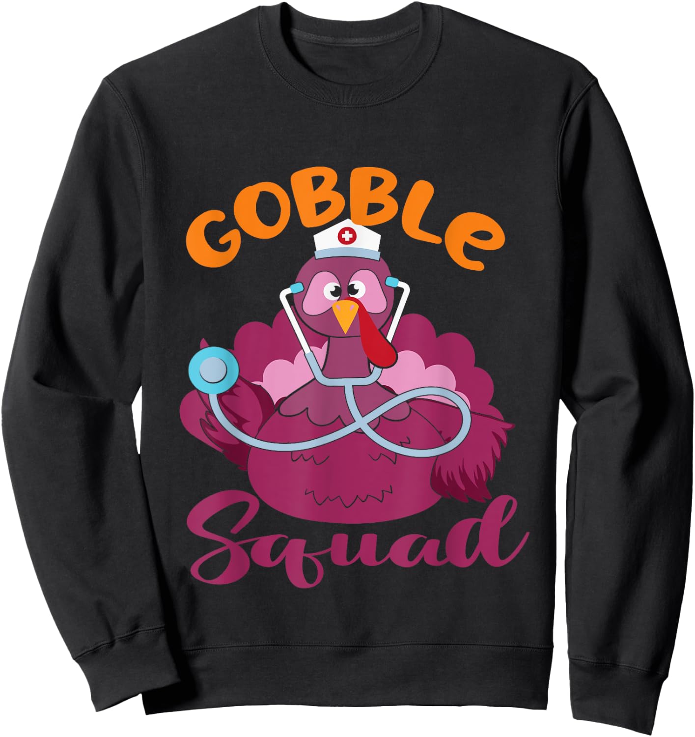 cardiac Nurse Gobble Squad, Funny Turkey Thanksgiving, er Sweatshirt - Sweatshirt | Black