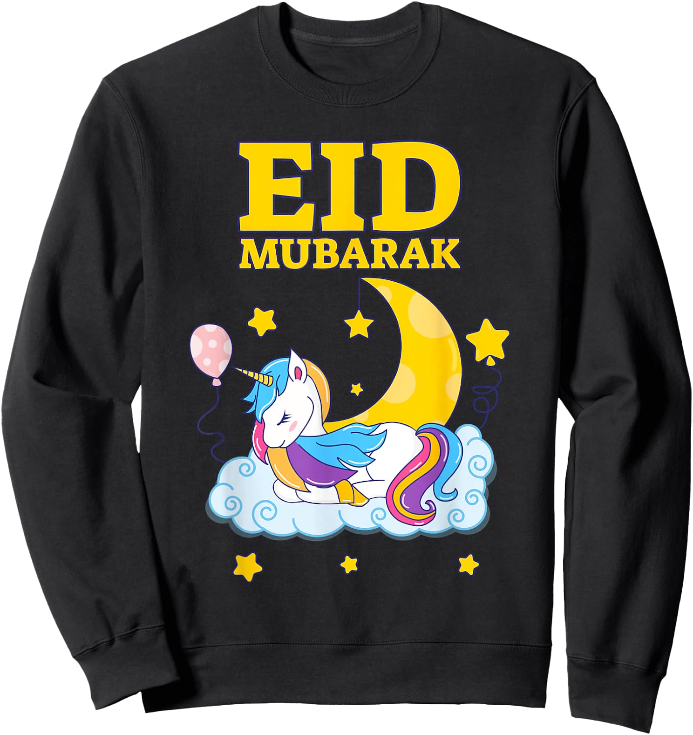 Eid Mubarak Present for kids Mom Girls Eid Mubarak Unicorn Sweatshirt - Sweatshirt | Black