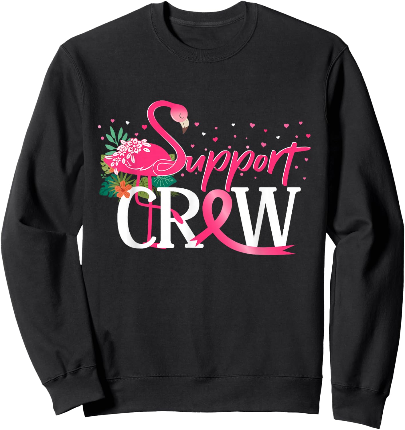 Warrior Support Crew Flamingo Breast Cancer Awareness Sweatshirt - Sweatshirt | Black