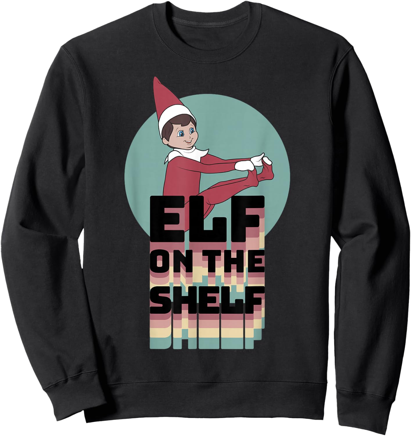 Elf on The Shelf Christmas Retro Rainbow Stacked Text Logo Sweatshirt - Sweatshirt | Black