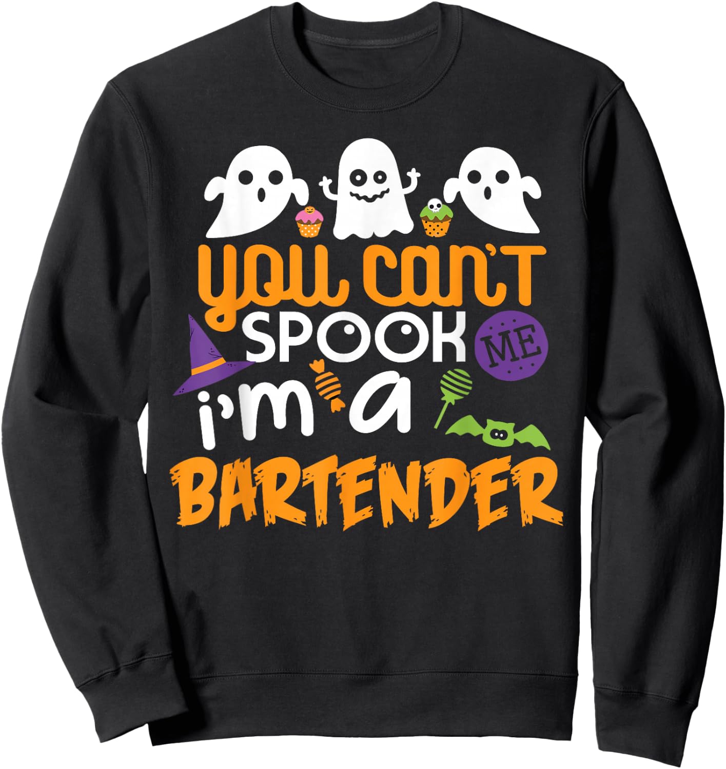 Bartender Halloween Shirt Costume Party Can't Spook Me Sweatshirt - Sweatshirt | Black