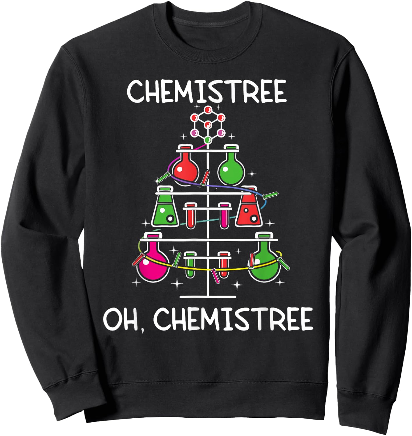 Chemistree Ugly Christmas Tree Sweater Chemistry Science Pun Sweatshirt - Sweatshirt | Black