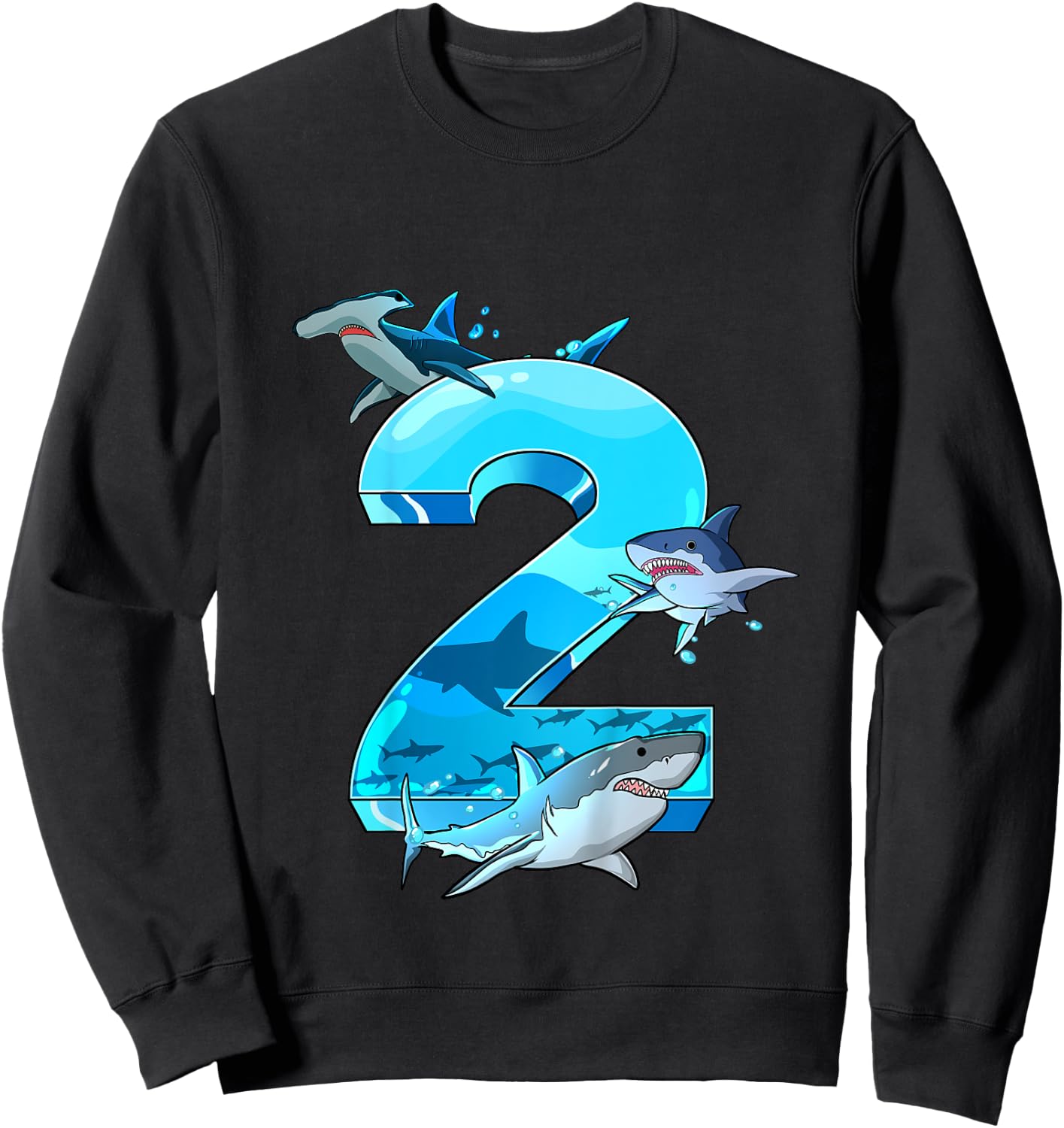 Kids Shark Boy 2 Years Birthday Child Children Birthday Sweatshirt - Sweatshirt | Black