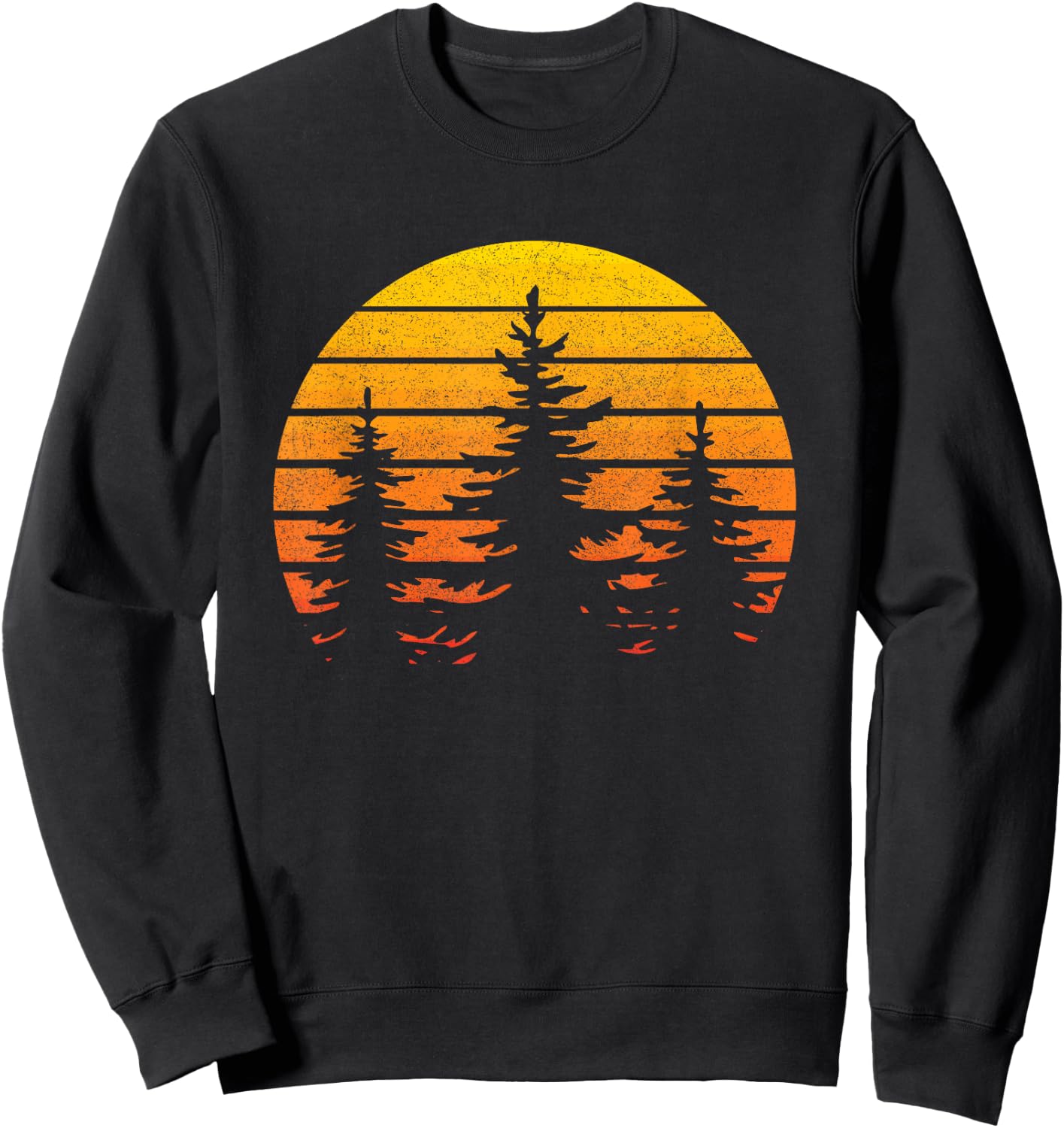 Vintage Forest Trees Outdoors Nature Retro Graphic Women Men Sweatshirt - Sweatshirt | Black