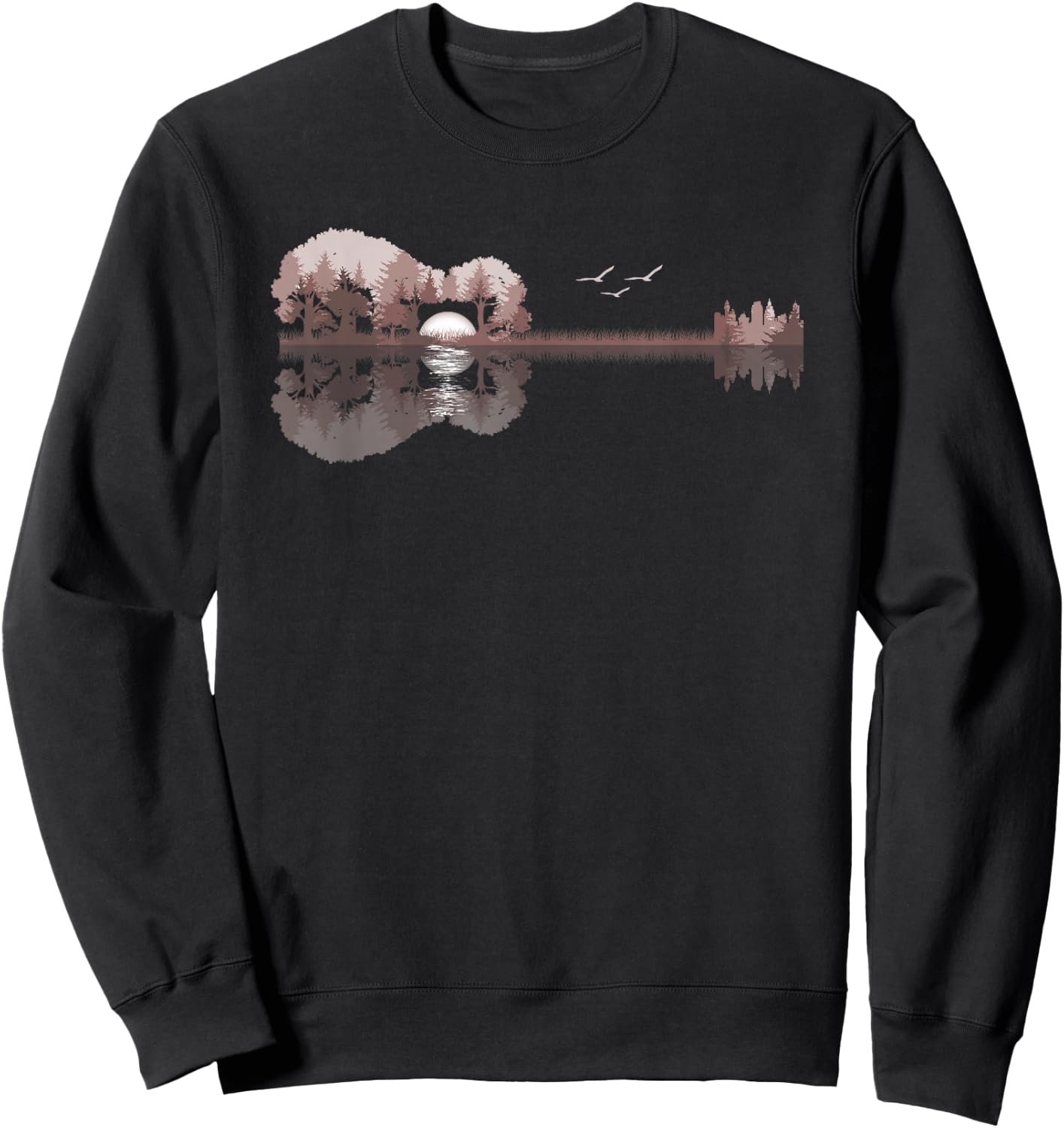 Acoustic Guitar Lake Sunset Guitarist Country Rock Music Sweatshirt - Sweatshirt | Black