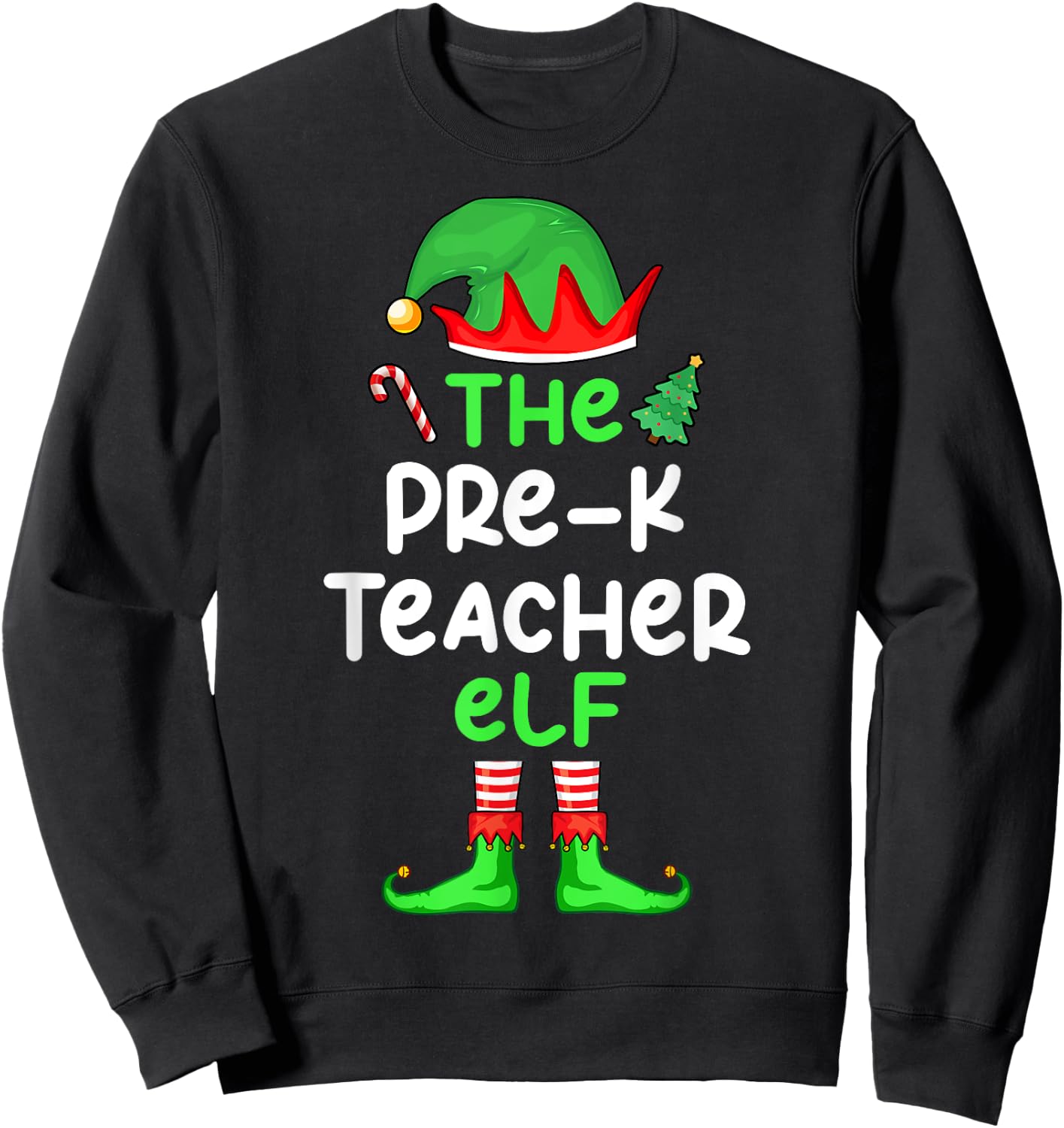 I'm The Pre-K Teacher Elf Christmas Matching Pajama Sweatshirt - Sweatshirt | Black