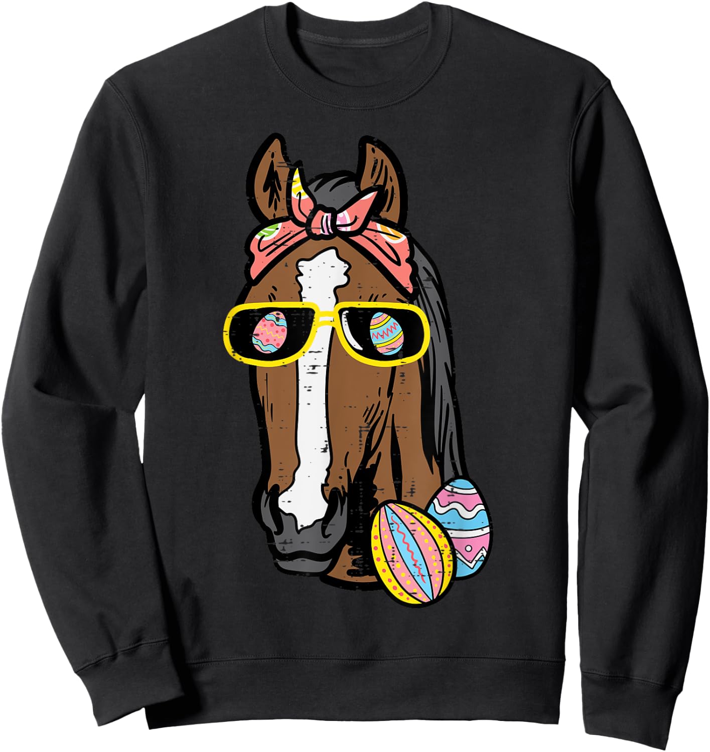 Easter Horse Face Cowgirl Equestrian Women Girls Kids Teen Sweatshirt - Sweatshirt | Black