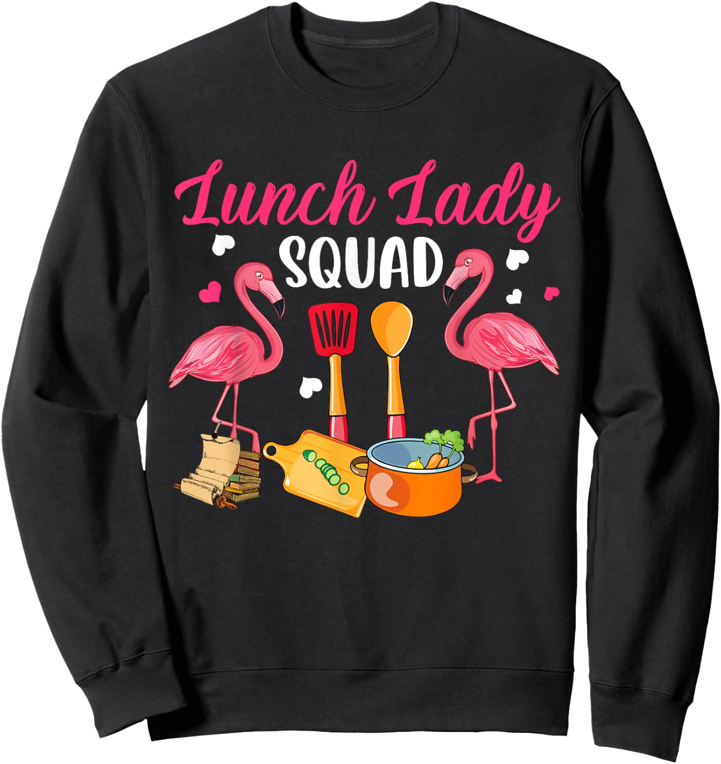 Lunch Lady Squad Couple Cute Flamingos Matching Proud Job Sweatshirt - Sweatshirt | Black
