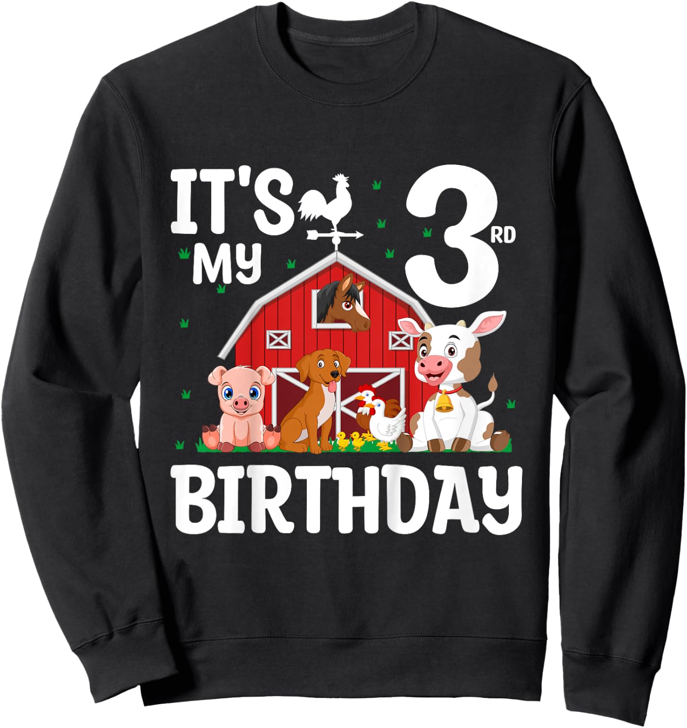 It's My 3rd Birthday Farm Animal 3 Years Old Birthday Party Sweatshirt - Sweatshirt | Black