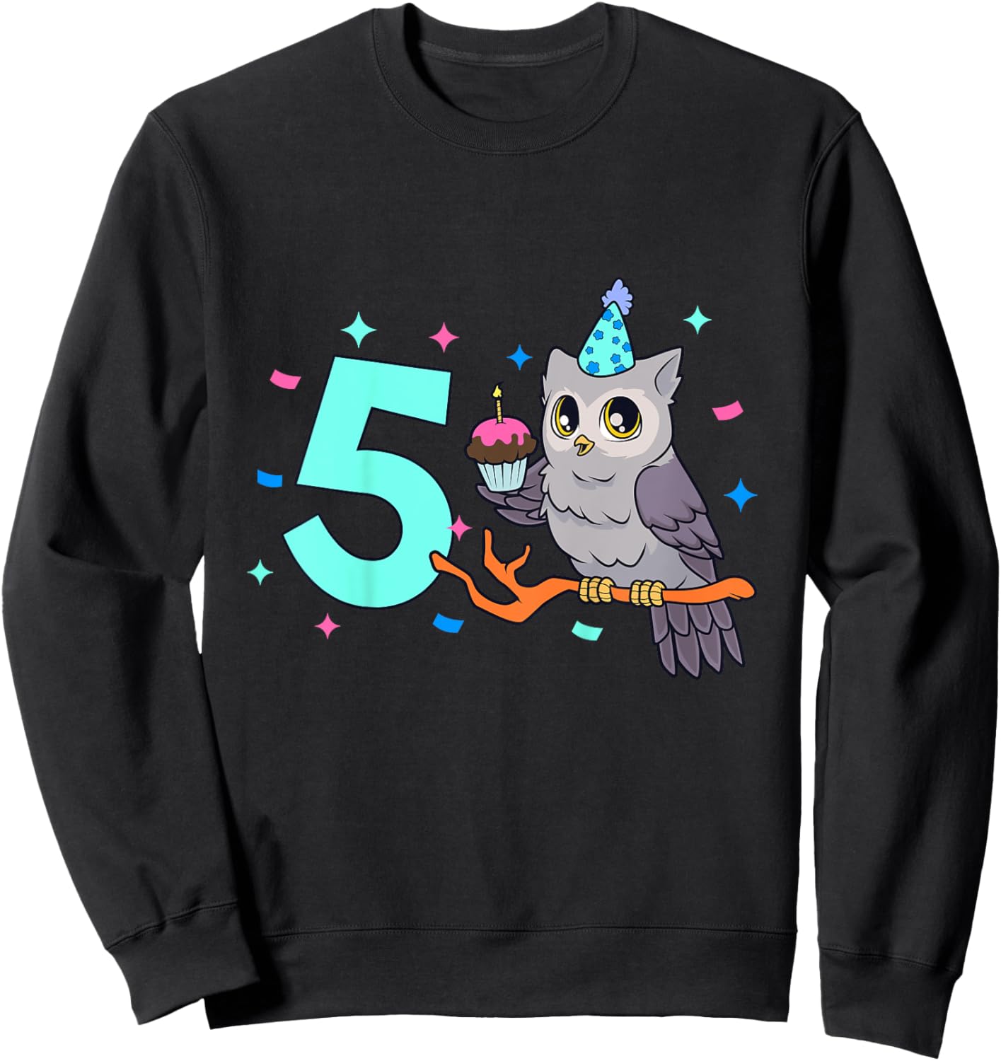 Kids I am 5 with owl - kids birthday 5 years old Sweatshirt - Sweatshirt | Black