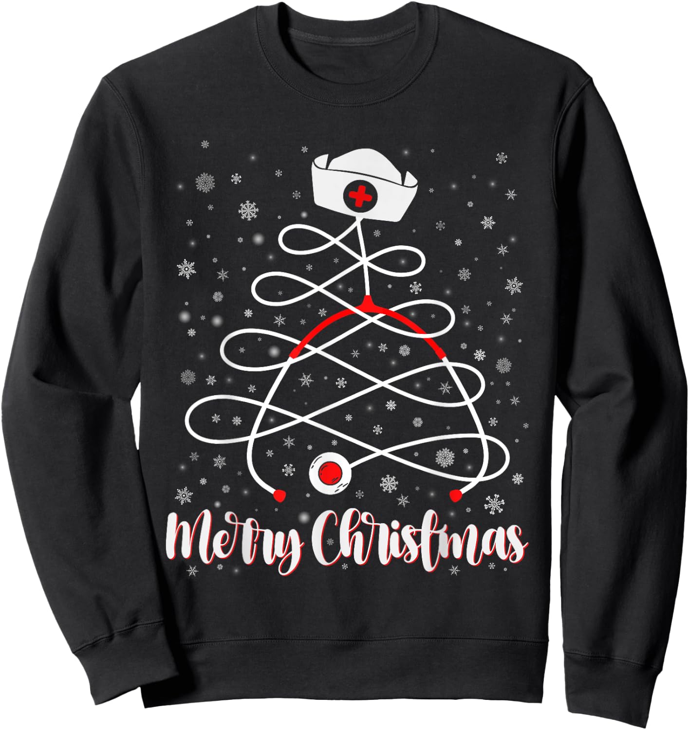 Merry Christmas Nurse Tree Xmas Scrub Women Men Sweatshirt - Sweatshirt | Black