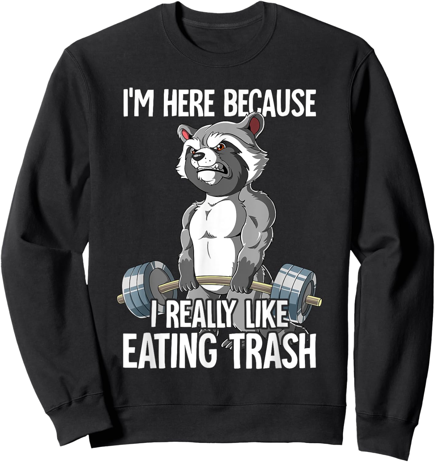 Raccoon Gym Weight Training Bodybuilder Sweatshirt - Sweatshirt | Black