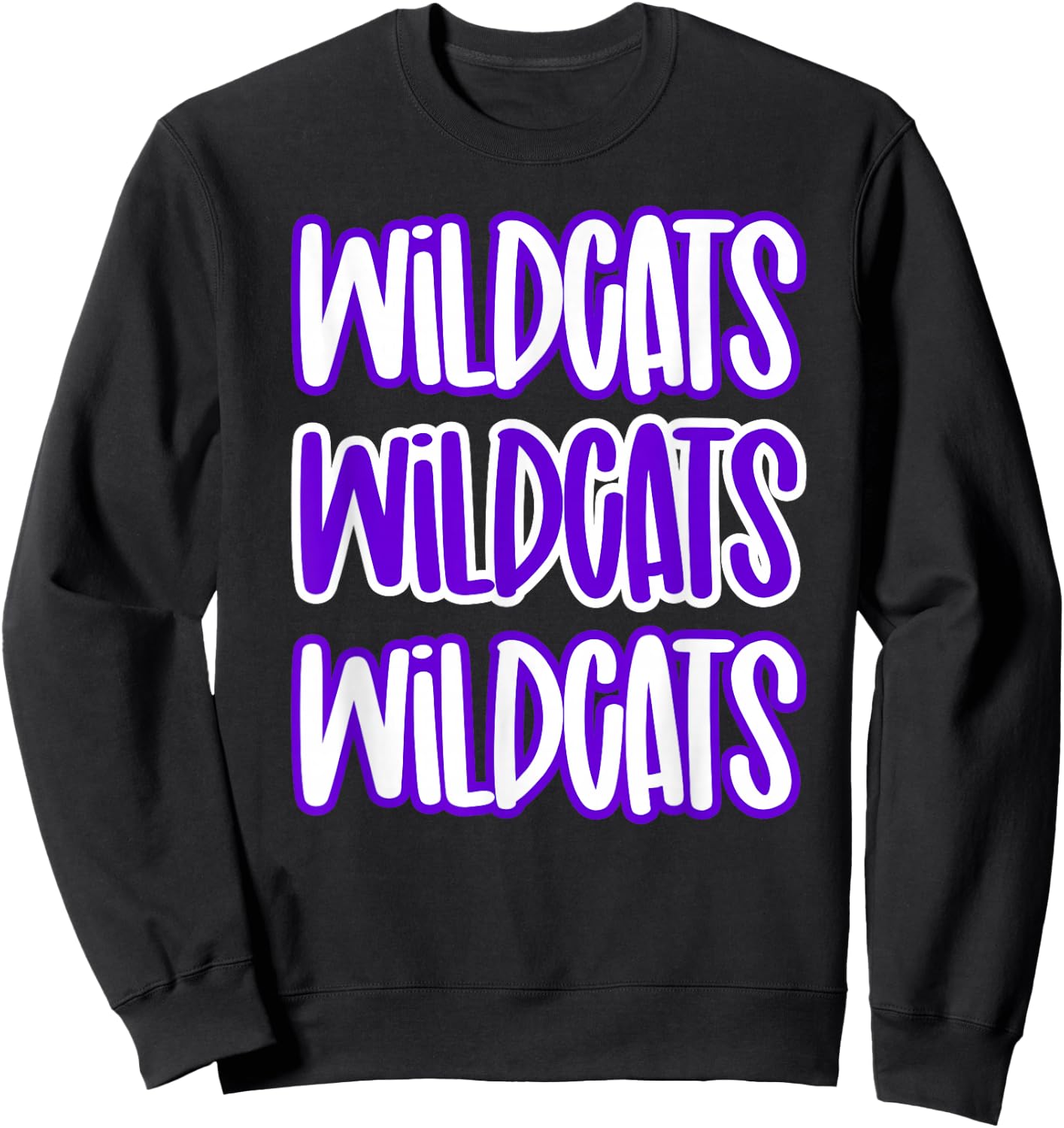 Wildcats Repeating School Spirit Purple White Sweatshirt - Sweatshirt | Black
