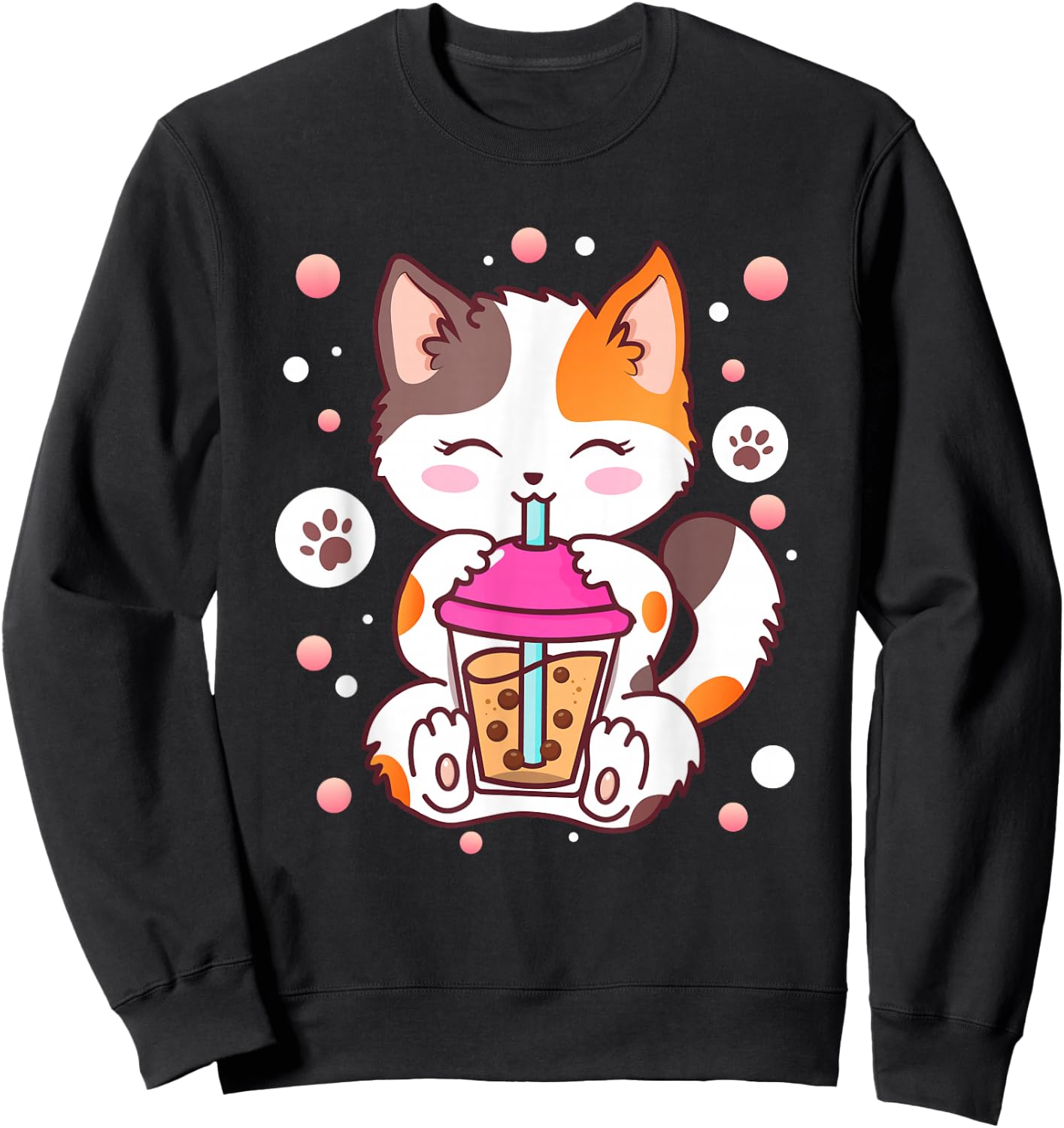 Cat Boba Tea Bubble Tea Kawaii Anime Japanese Neko Girl Teen Sweatshirt - Sweatshirt | Black