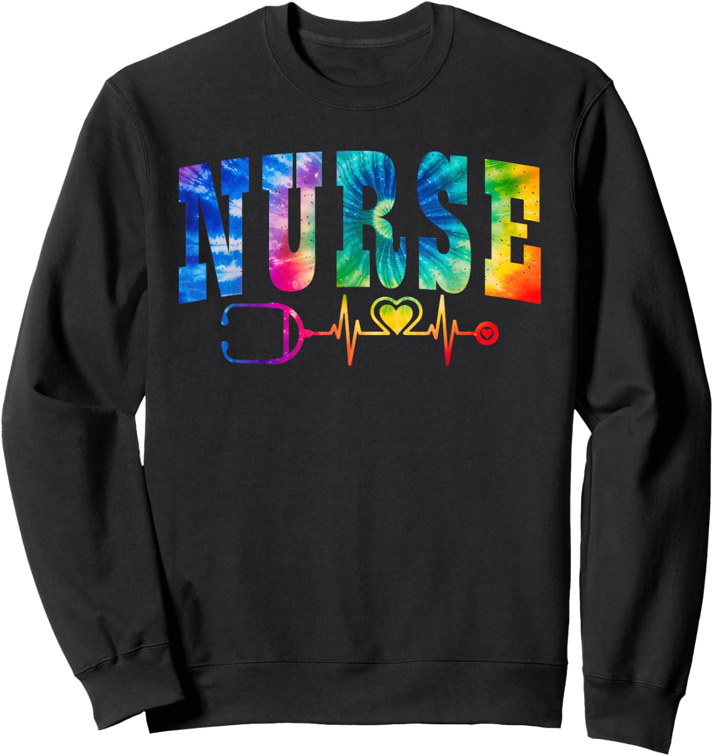 Nurse's Life Tie Dye Heart Stethoscope Nurse Week 2025 Sweatshirt - Sweatshirt | Black