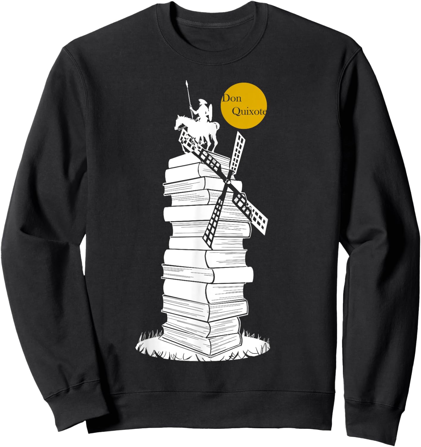 DON QUIXOTE in a Windmill of Books, White Shade Sweatshirt - Sweatshirt | Black