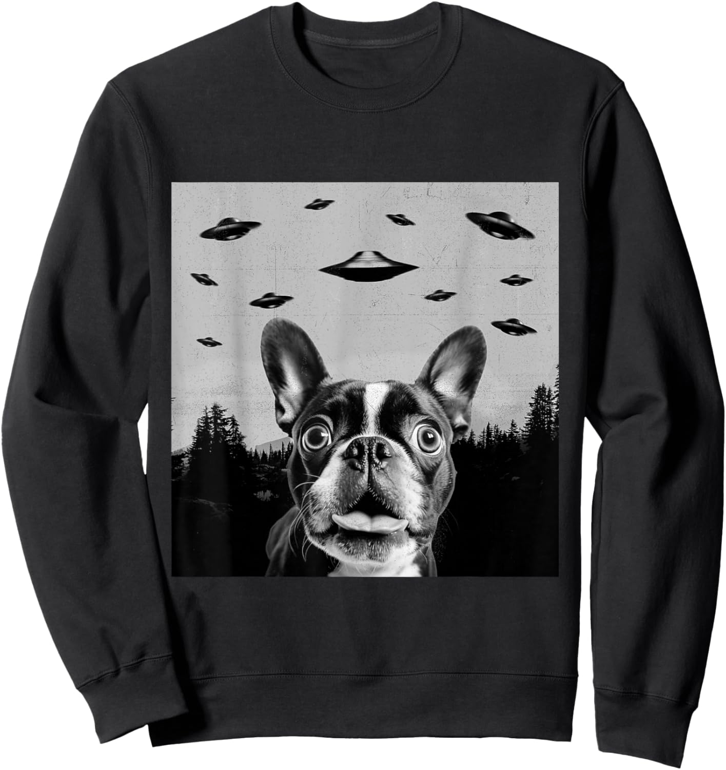 Alien UFO Funny Frenchton Dog Lover Men Women Kids Sweatshirt - Sweatshirt | Black