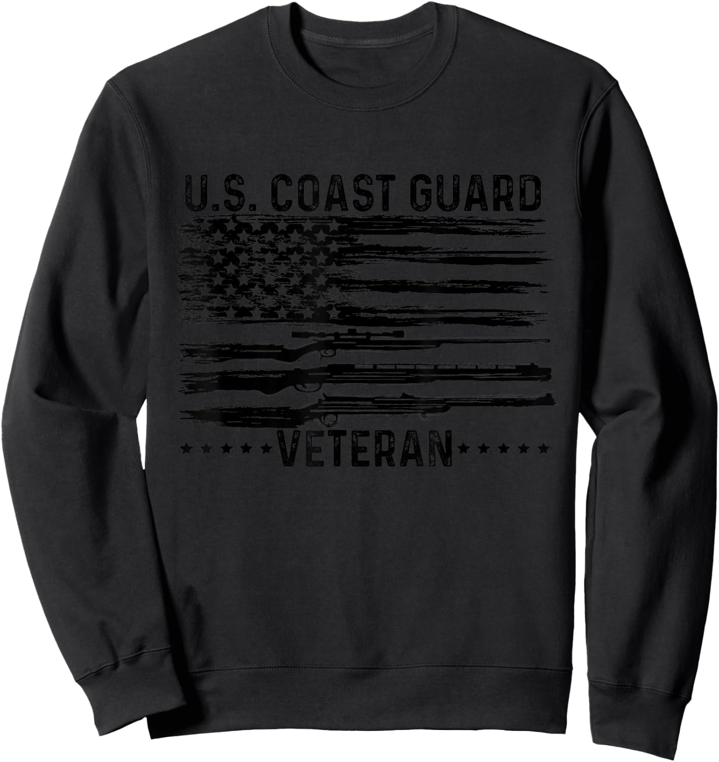 US Coast Guard Veteran USCG Distressed American Flag Sweatshirt - Sweatshirt | Black
