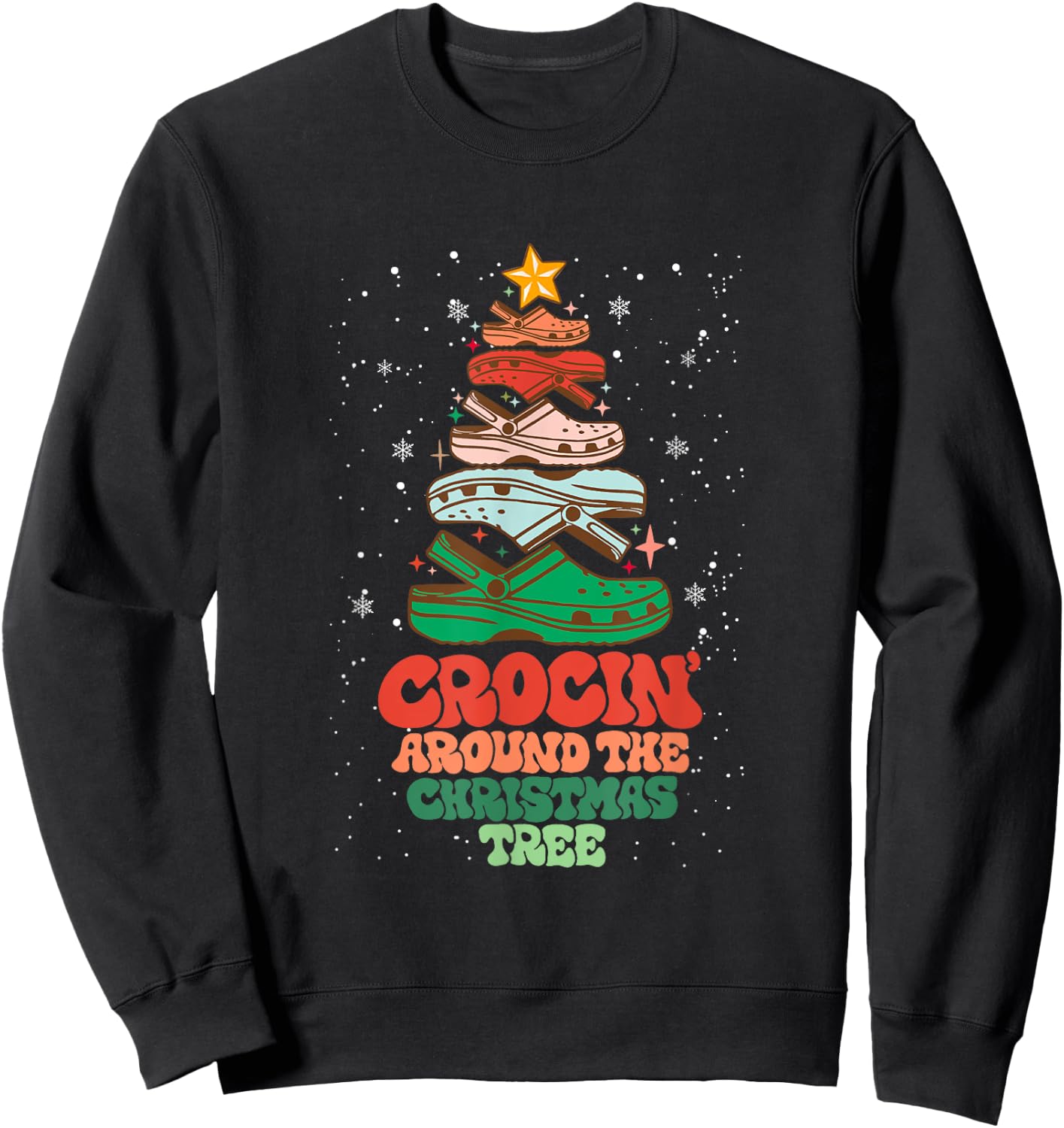 Funny Christmas Crocing Around The Christmas Tree Vintage Sweatshirt - Sweatshirt | Black