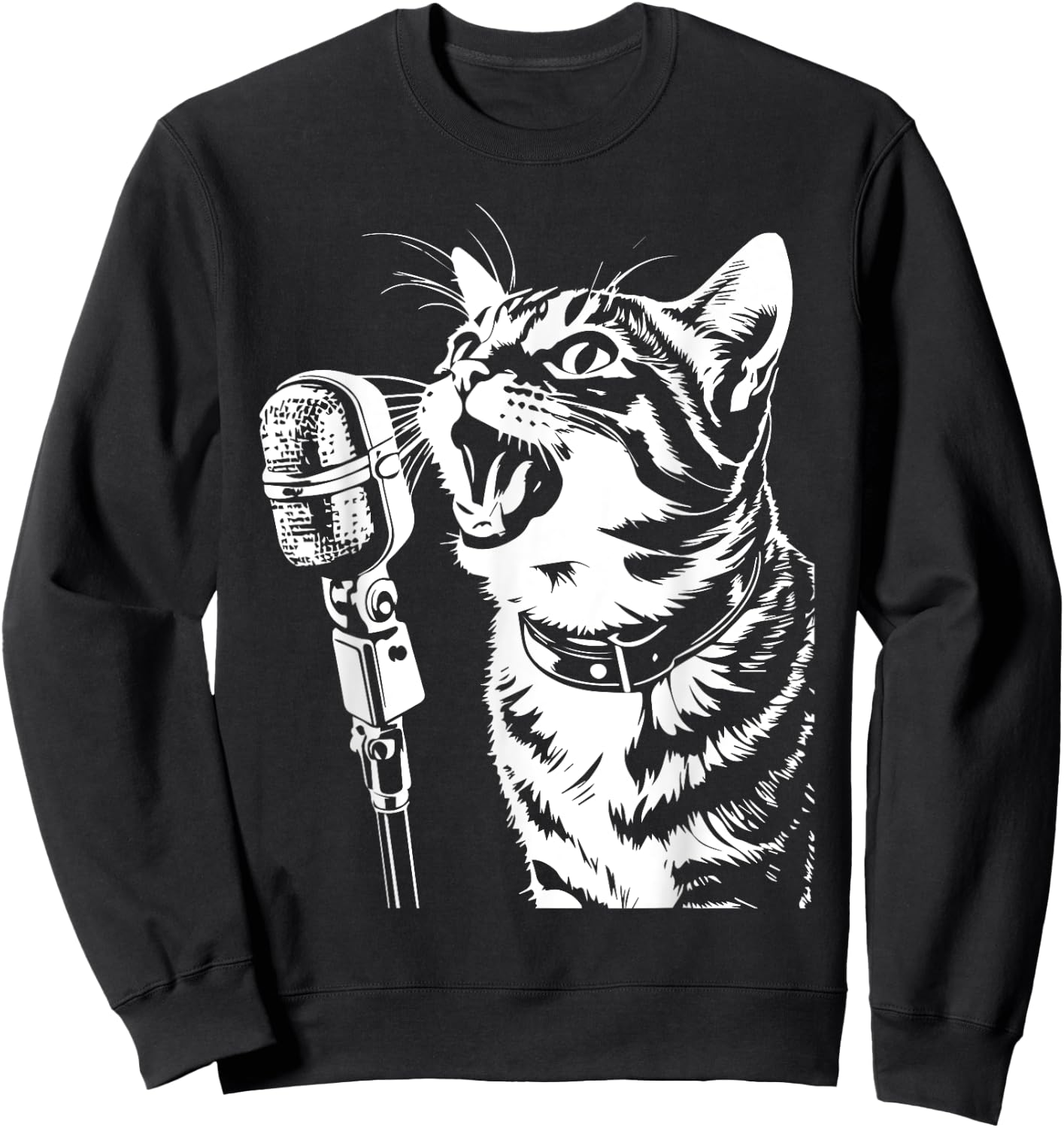 Cat Singing with Microphone Cats Singer Women Sweatshirt - Sweatshirt | Black