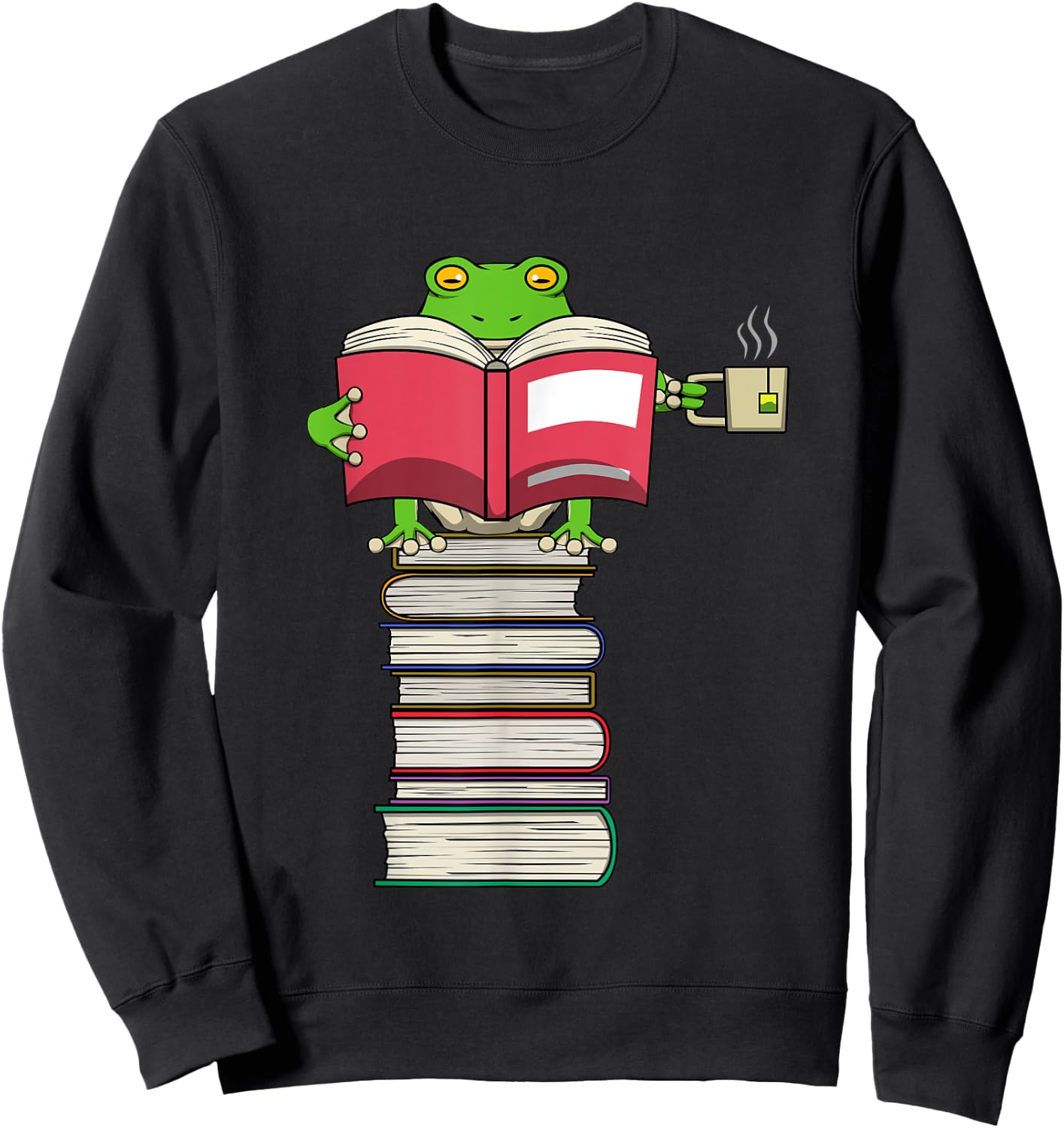 Funny Frog Reading Books and Drinking Tea Sweatshirt - Sweatshirt | Black