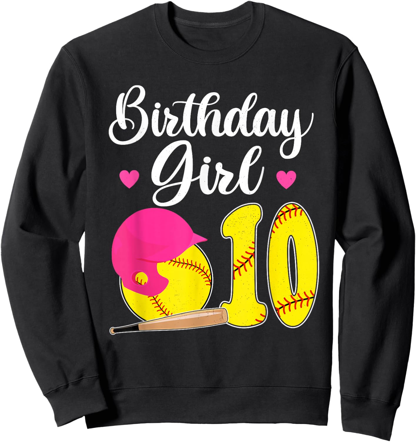 10th Birthday Softball Girls 10 Years Old Sweatshirt - Sweatshirt | Black