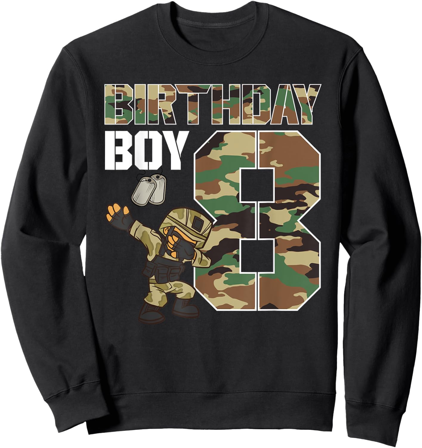 8 Year Old Boy Military Army 8th Birthday Boy Sweatshirt - Sweatshirt | Black