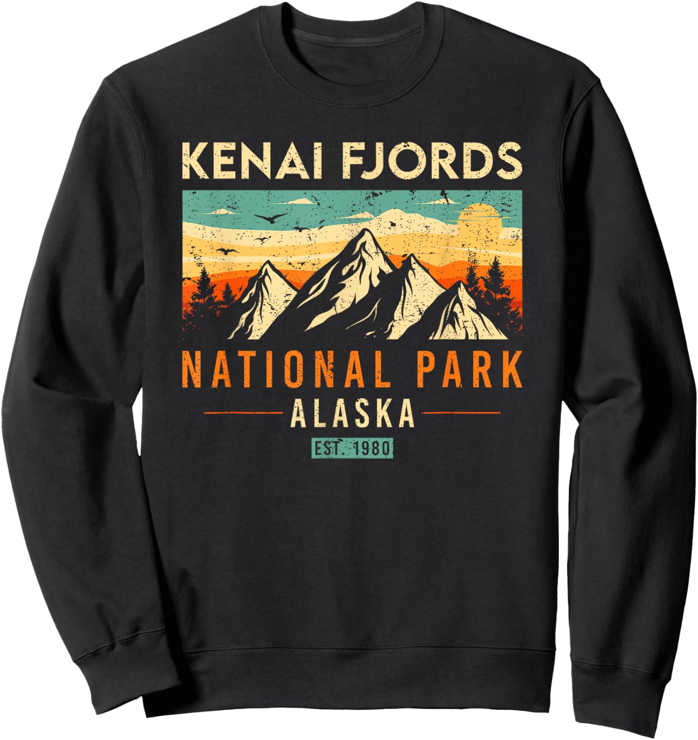 Kenai Fjords Est. 1980 Retro Alaska National Park Sweatshirt - Sweatshirt | Black