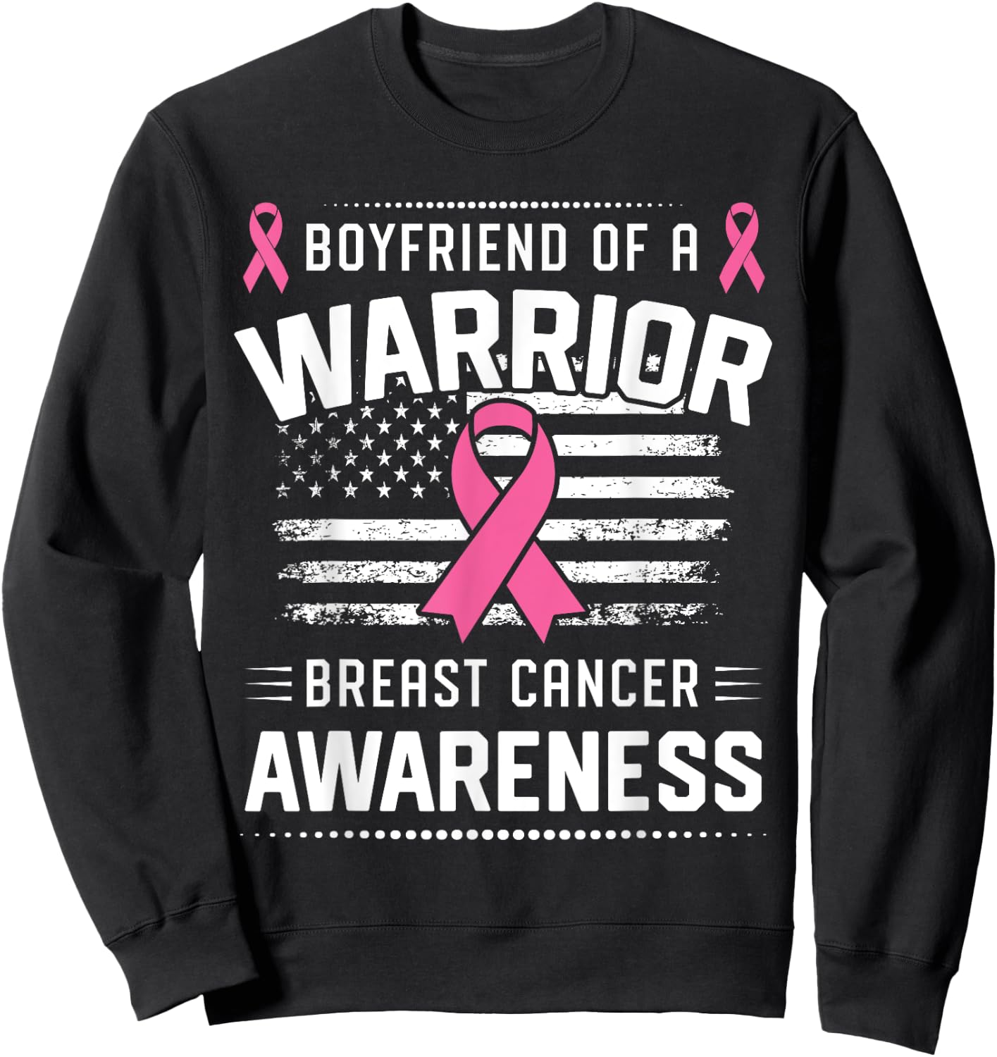Boyfriend Of A Warrior Breast Cancer Awareness Boyfriend Sweatshirt - Sweatshirt | Black
