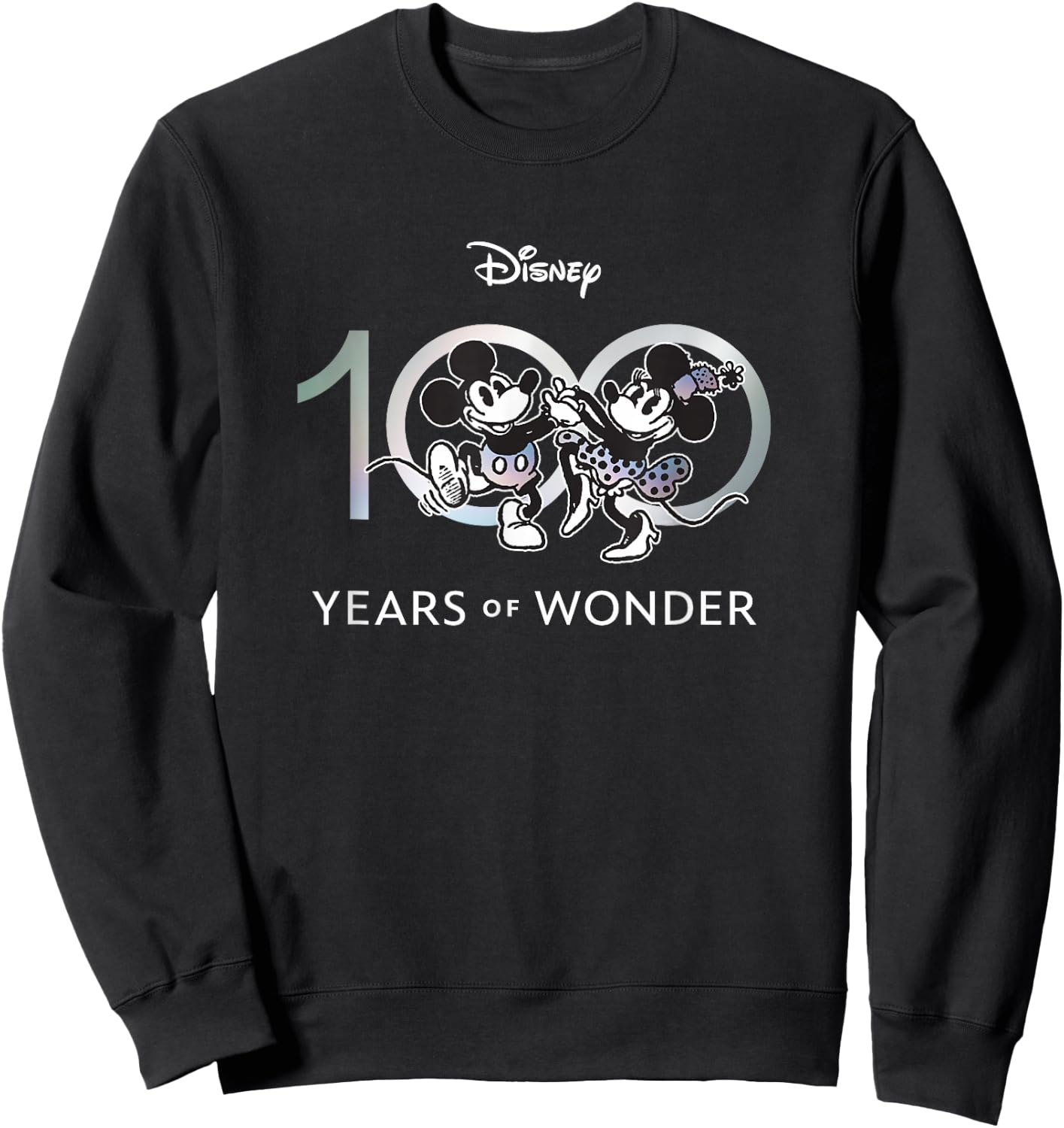 Disney 100 Years of Wonder Mickey & Minnie Dancing Retro Short Sleeve , Black, Small Sweatshirt - Sweatshirt | Black