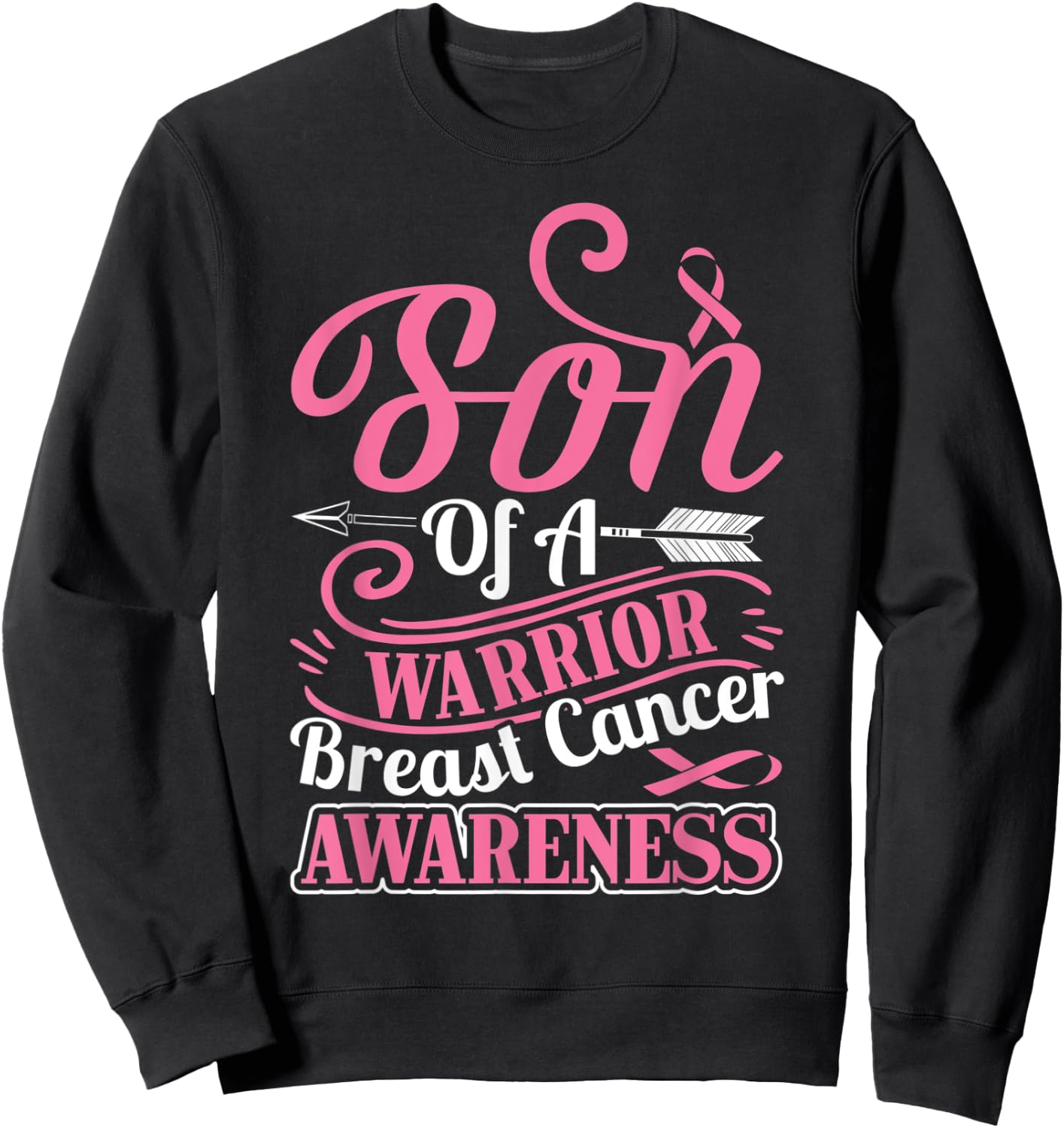 pink ribbon breast cancer awareness Son of warrior boys men Sweatshirt - Sweatshirt | Black