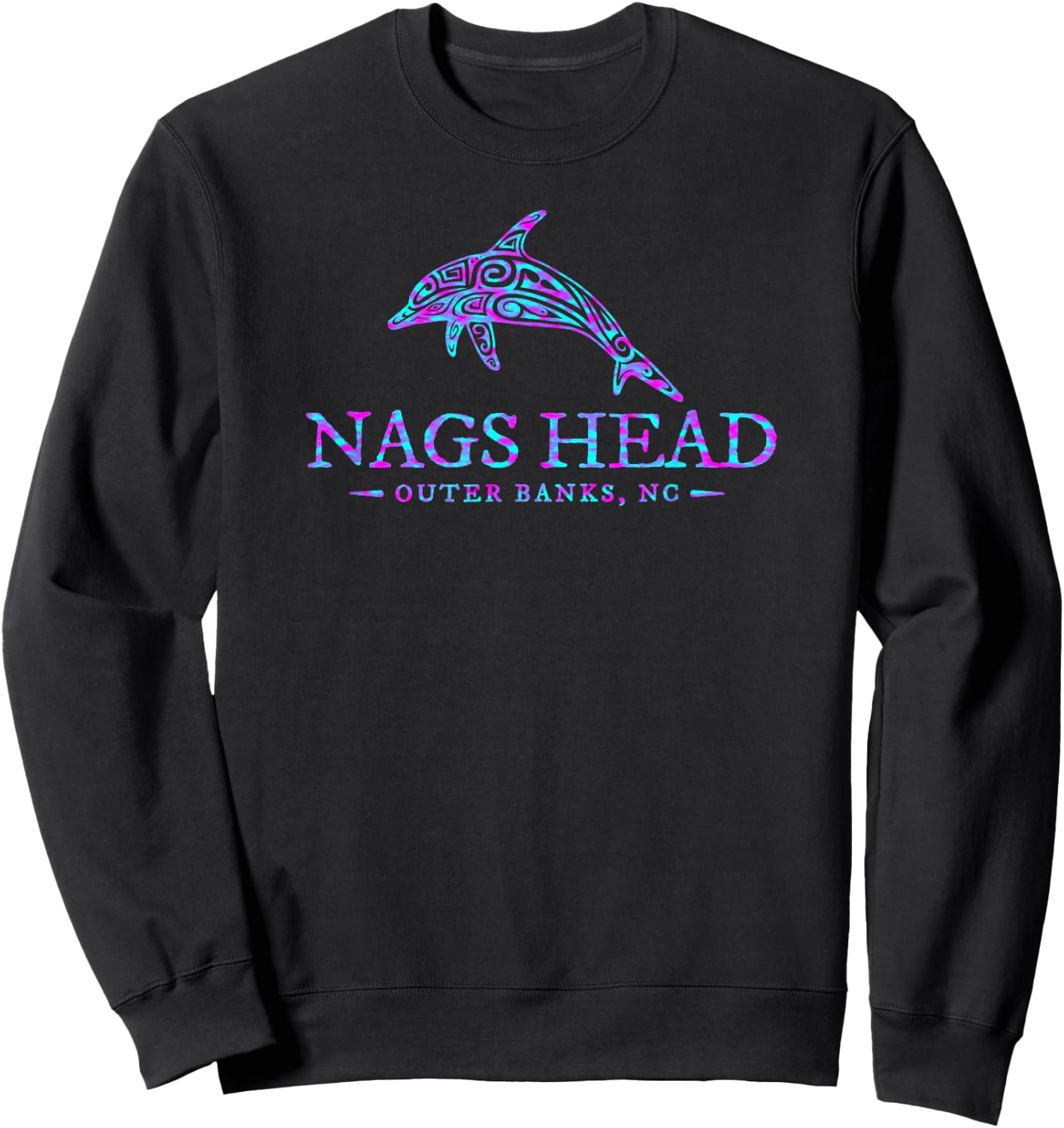 Nags Head NC Dolphin Boys Girls Retro Preppy Throwback Sweatshirt - Sweatshirt | Black