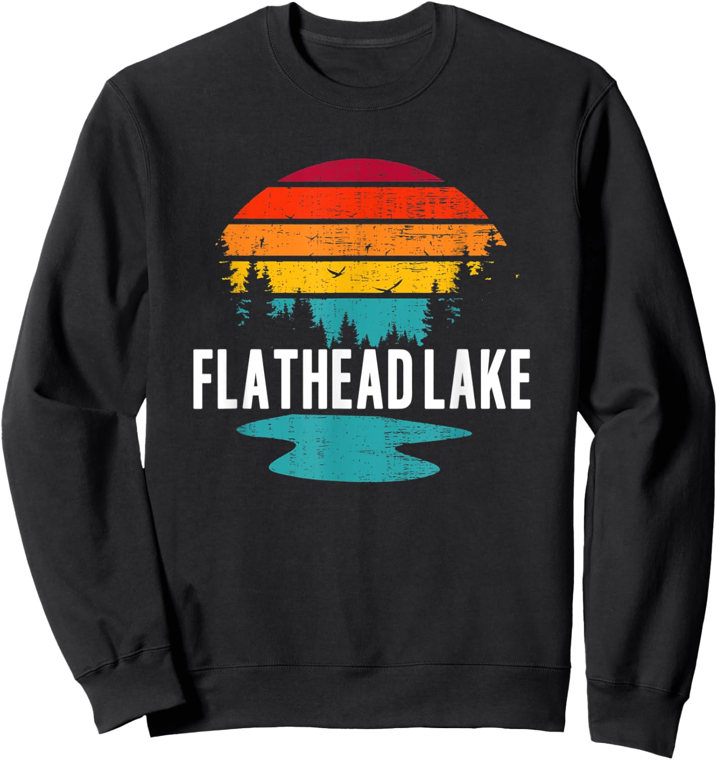 Flathead Lake Montana Fishing Vacation Vintage Sunset Sweatshirt - Sweatshirt | Black