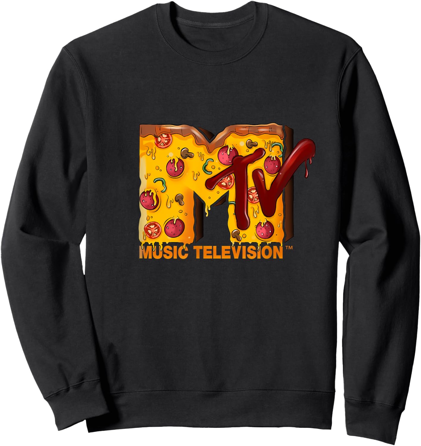Mademark x MTV - The original MTV Logo with a Pizza for Pizzalover Sweatshirt - Sweatshirt | Black