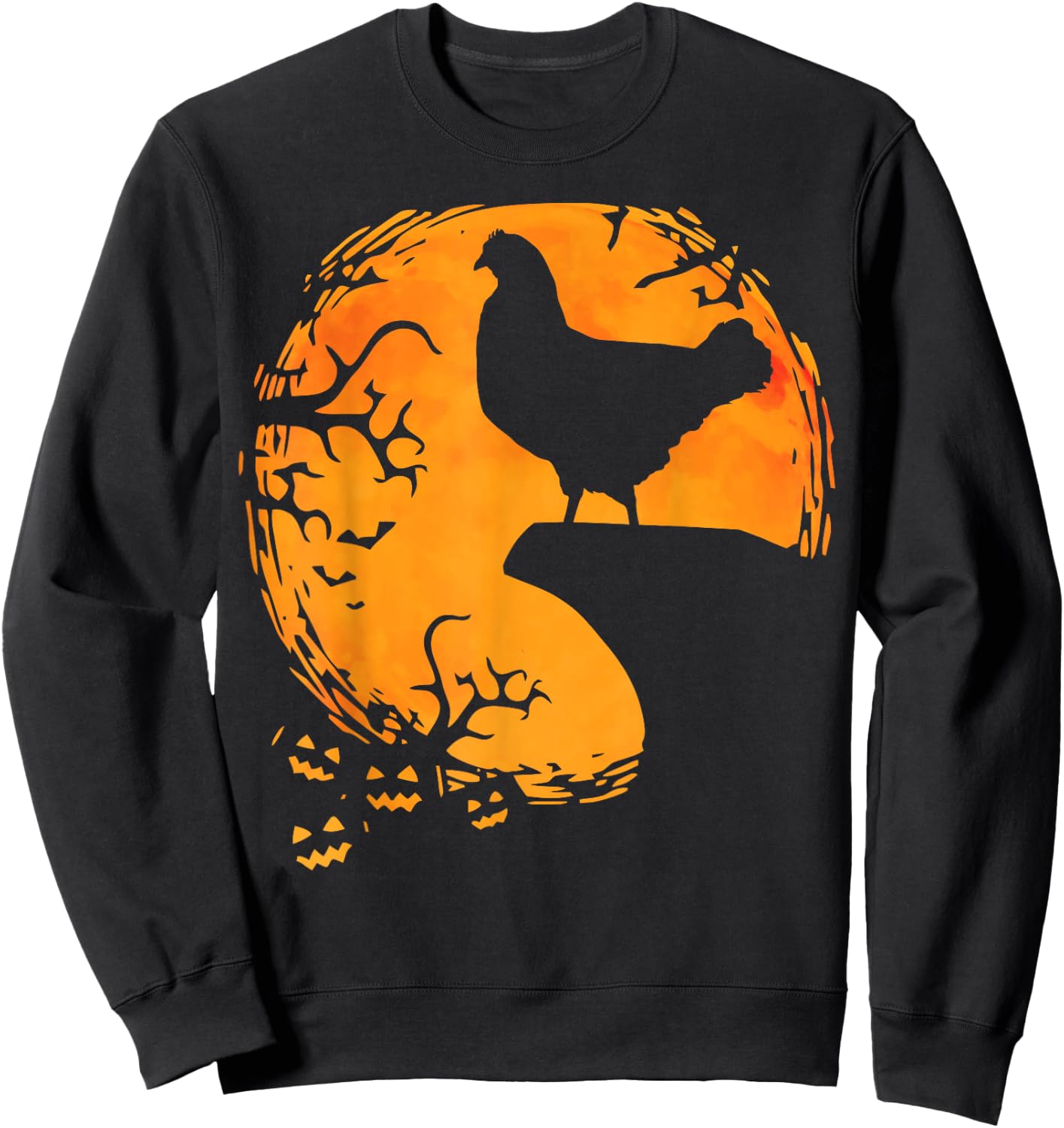 Funny Chicken Halloween Moon Silhouette Spooky Chicken Lover Sweatshirt - Sweatshirt | Black